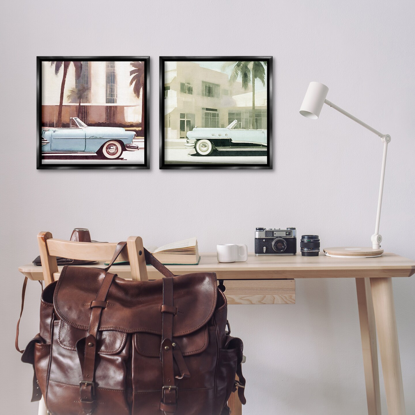 Stupell Industries Miami Cars in Summer 2pc Floater Framed Canvas Wall Art Set Design by Noah Bay