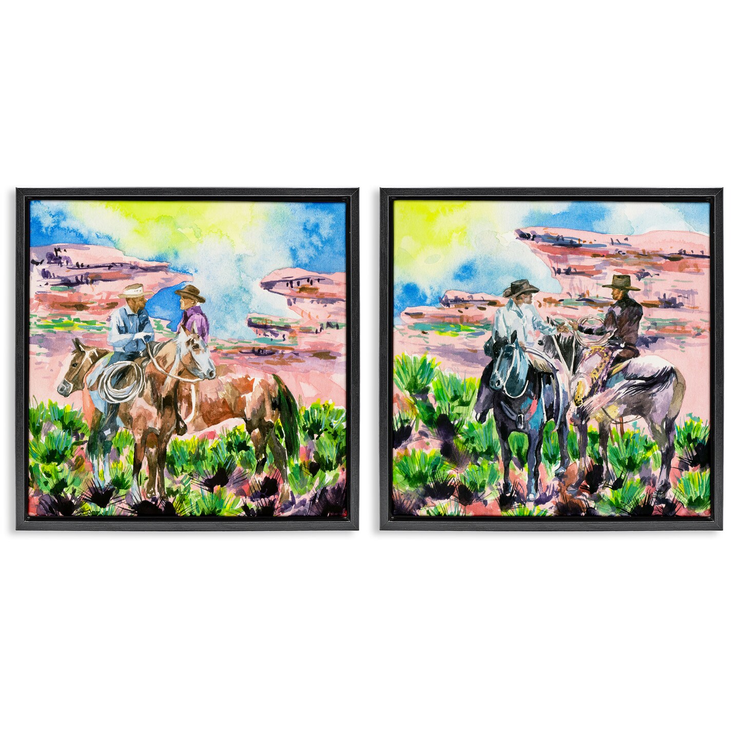 Stupell Industries Cowboys Under Western Sun 2pc Floater Framed Canvas Wall Art Set Design by Melissa Wang