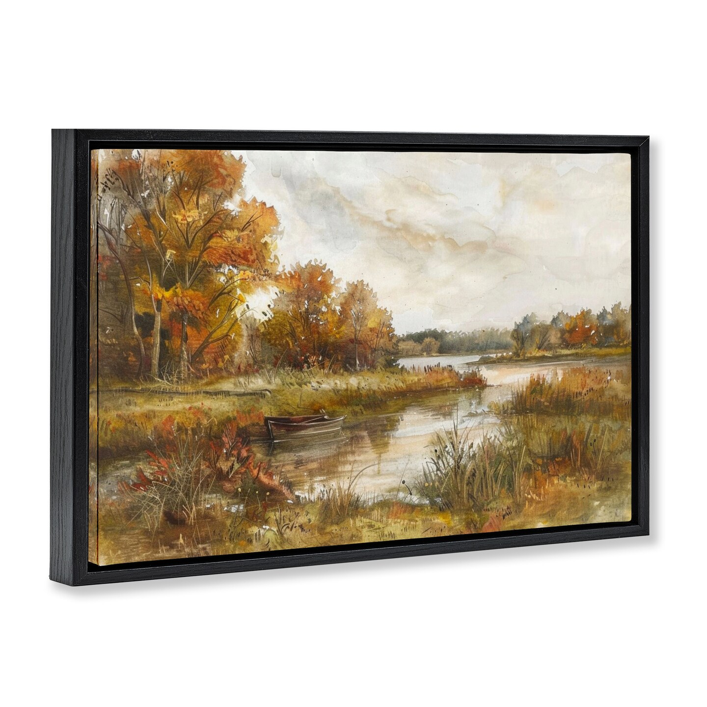 Stupell Industries Fall Scenic River Boat Floater Framed Canvas Wall Art Design by LSR Design Studio