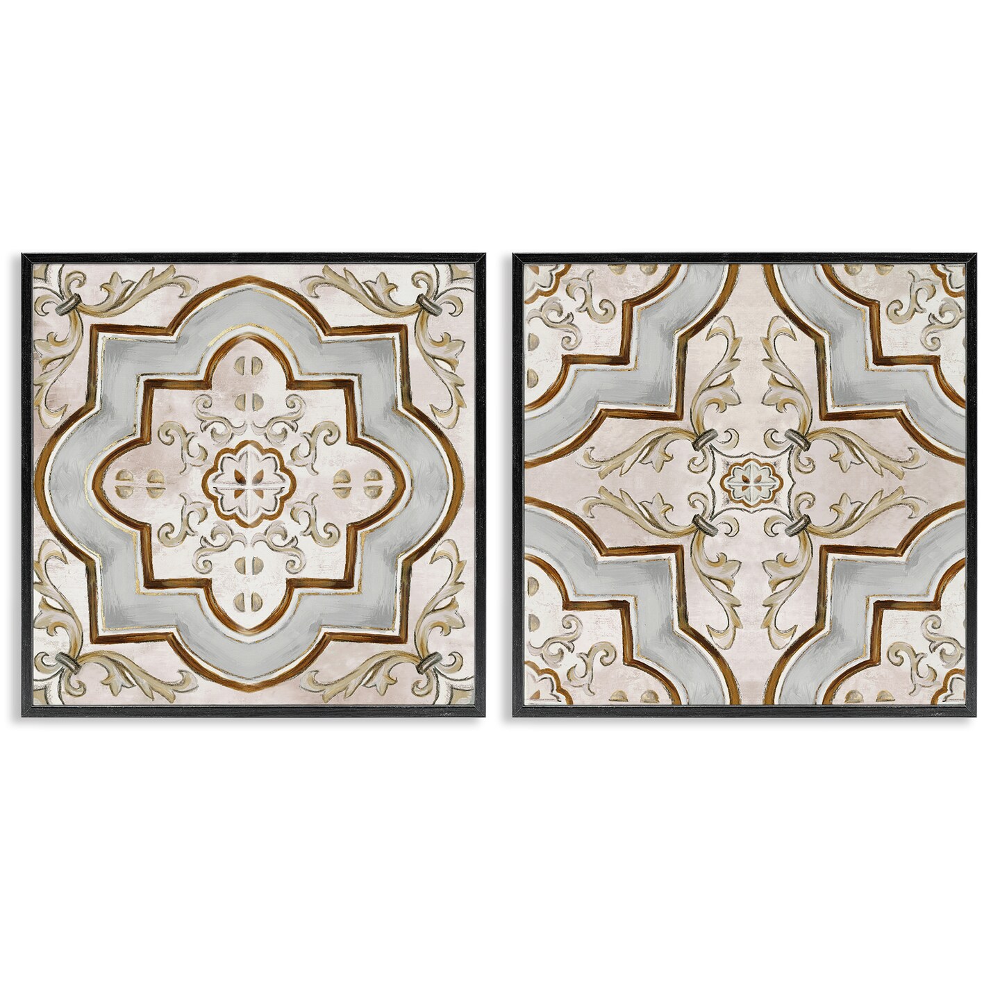 Stupell Industries Moroccan Tile in Neutrals 2pc Framed Giclee Wall Art Set Design by Irena Orlov