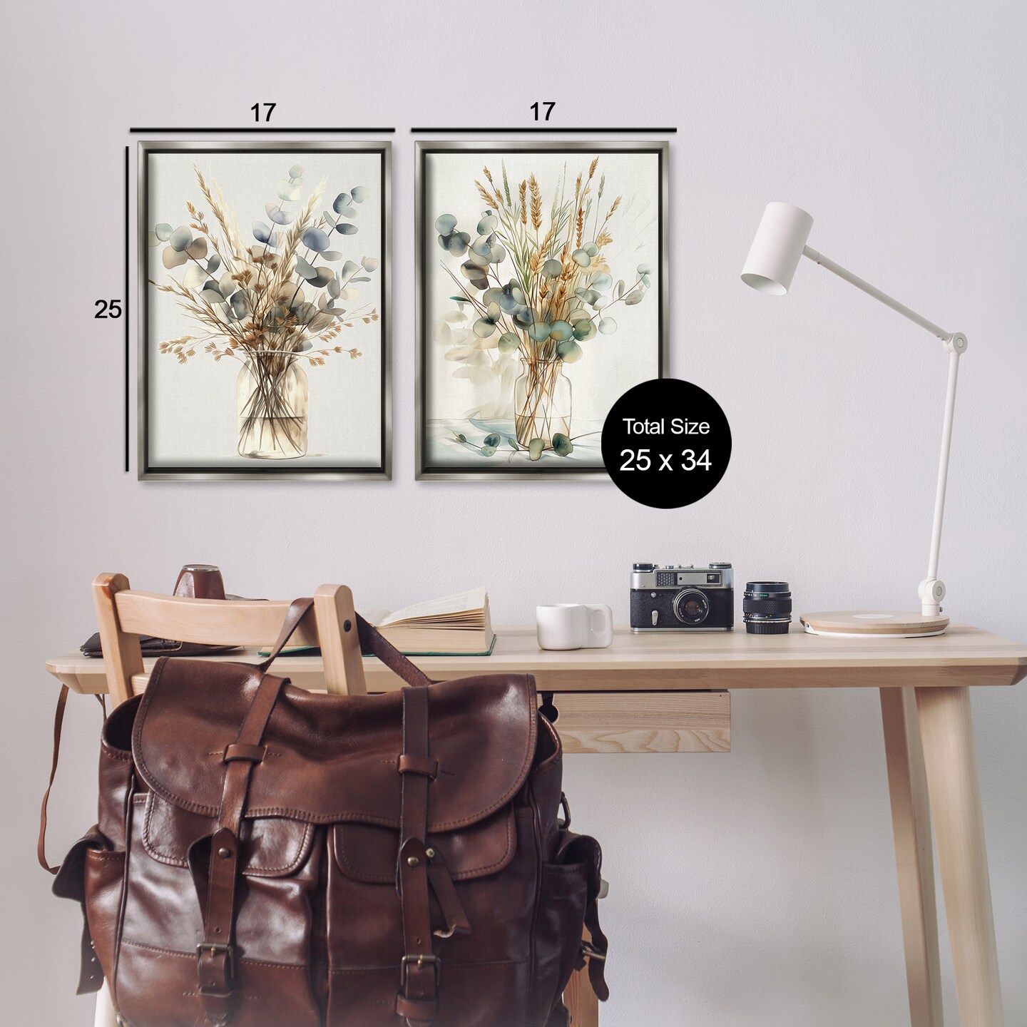 Stupell Industries Eucalyptus Jar Bouquets 2pc Floater Framed Canvas Wall Art Set Design by Steve Hunziker