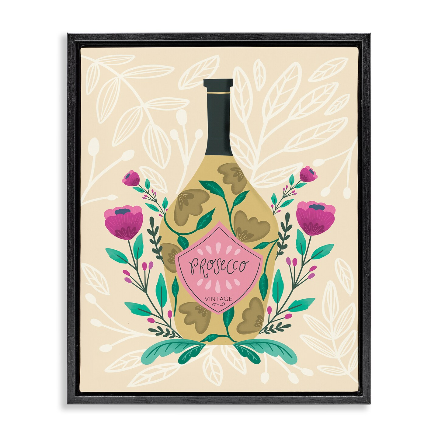 Stupell Industries Chic Floral Alcohol Bottle Floater Framed Canvas Wall Art Design by Louise Allen Designs