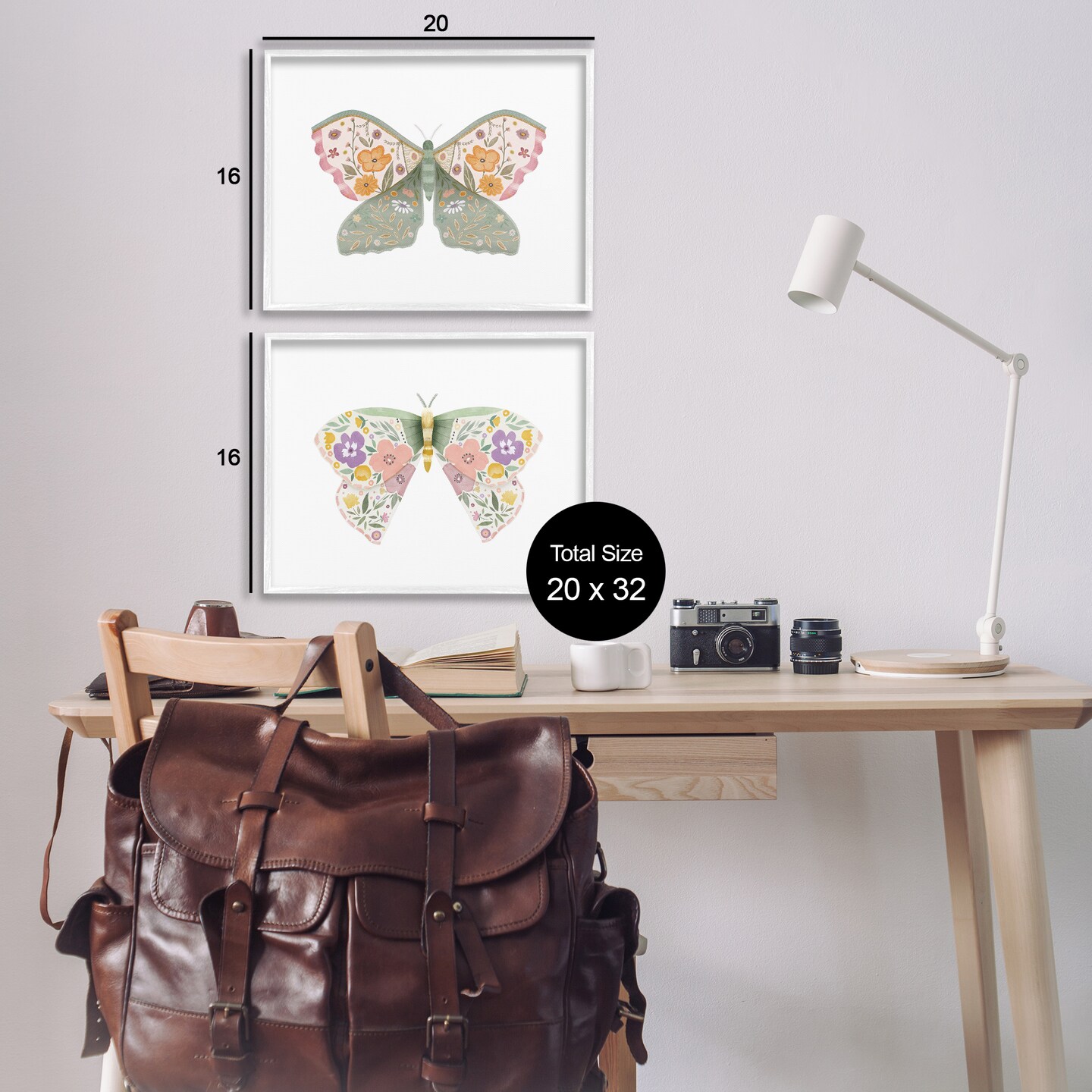 Stupell Industries Folk Florals Butterflies 2pc Framed Giclee Wall Art Set Design by Kim Allen