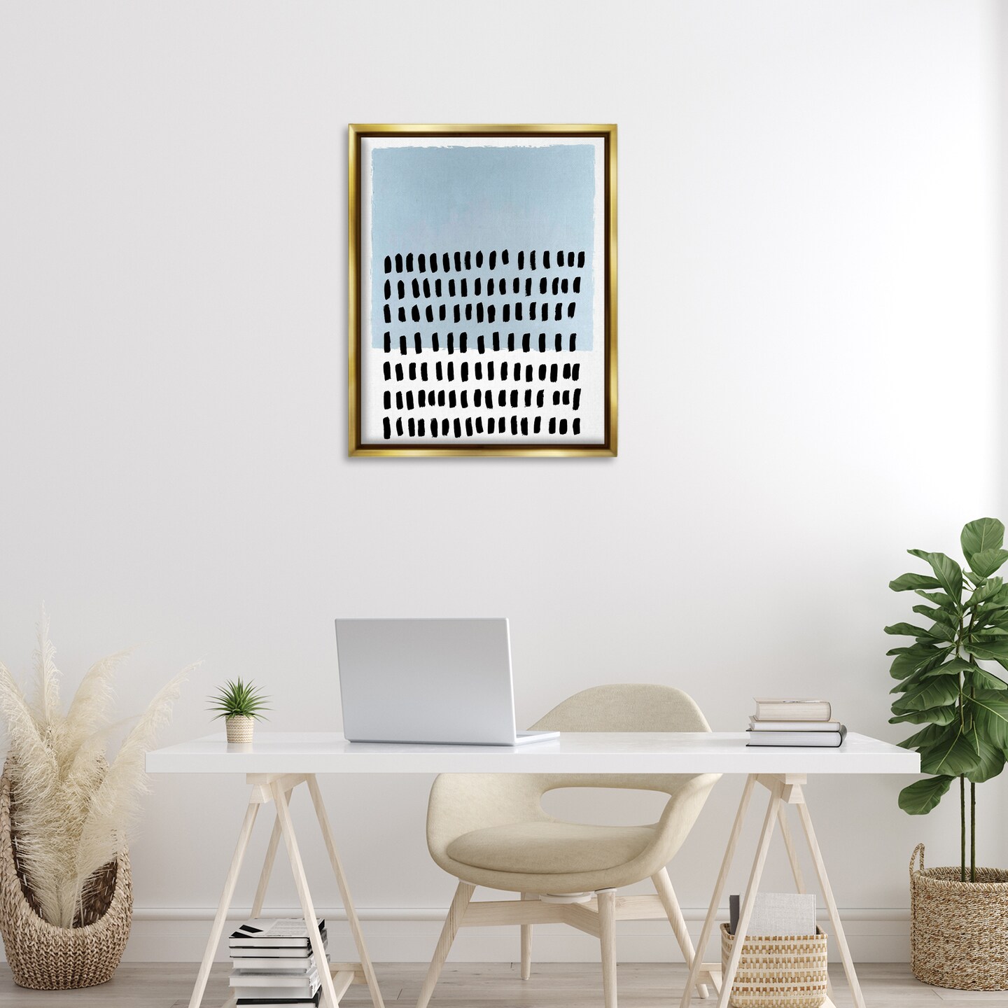 Stupell Industries Blue Dotted Pattern Floater Framed Canvas Wall Art Design by Michael Willett