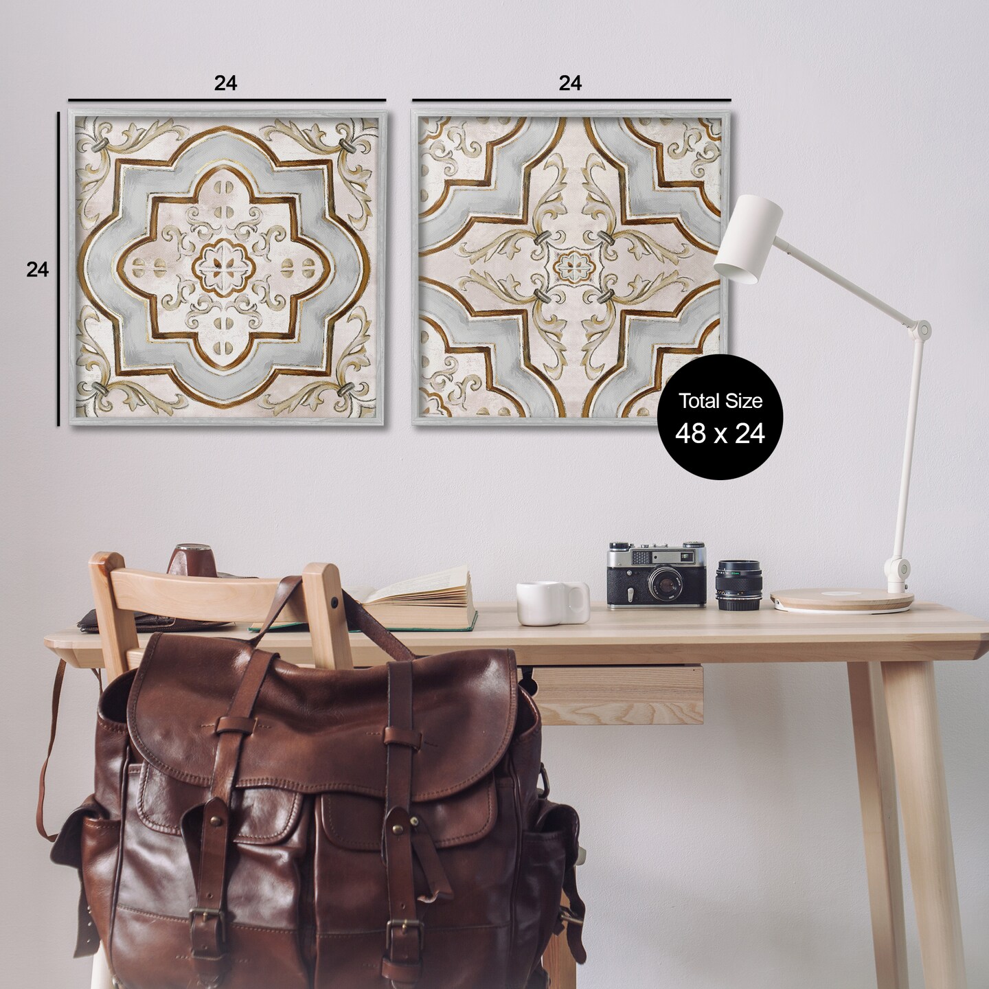 Stupell Industries Moroccan Tile in Neutrals 2pc Framed Giclee Wall Art Set Design by Irena Orlov