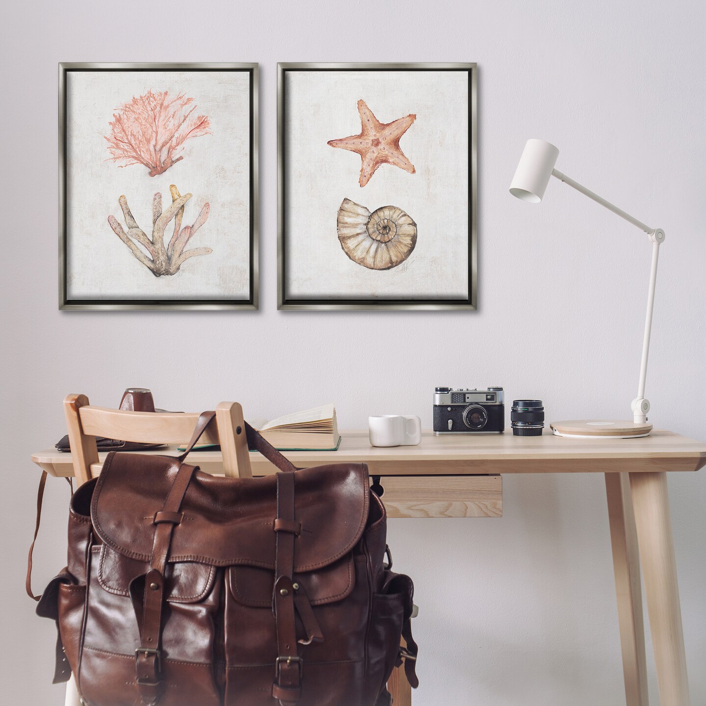 Stupell Industries Neutral Pastel Sea Life 2pc Floater Framed Canvas Wall Art Set Design by Filippo Ioco