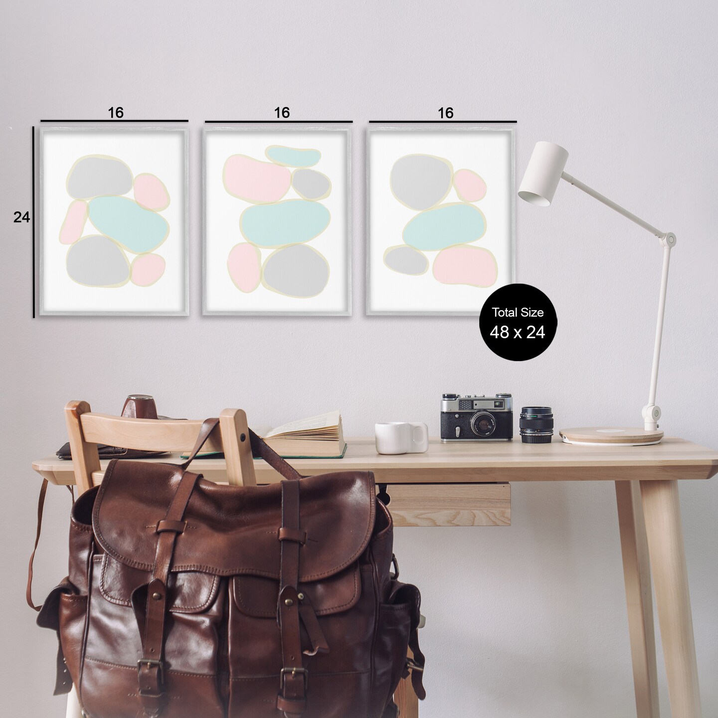 Stupell Industries Pastel Stones on White 3pc Framed Giclee Wall Art Set Design by Martina Pavlova