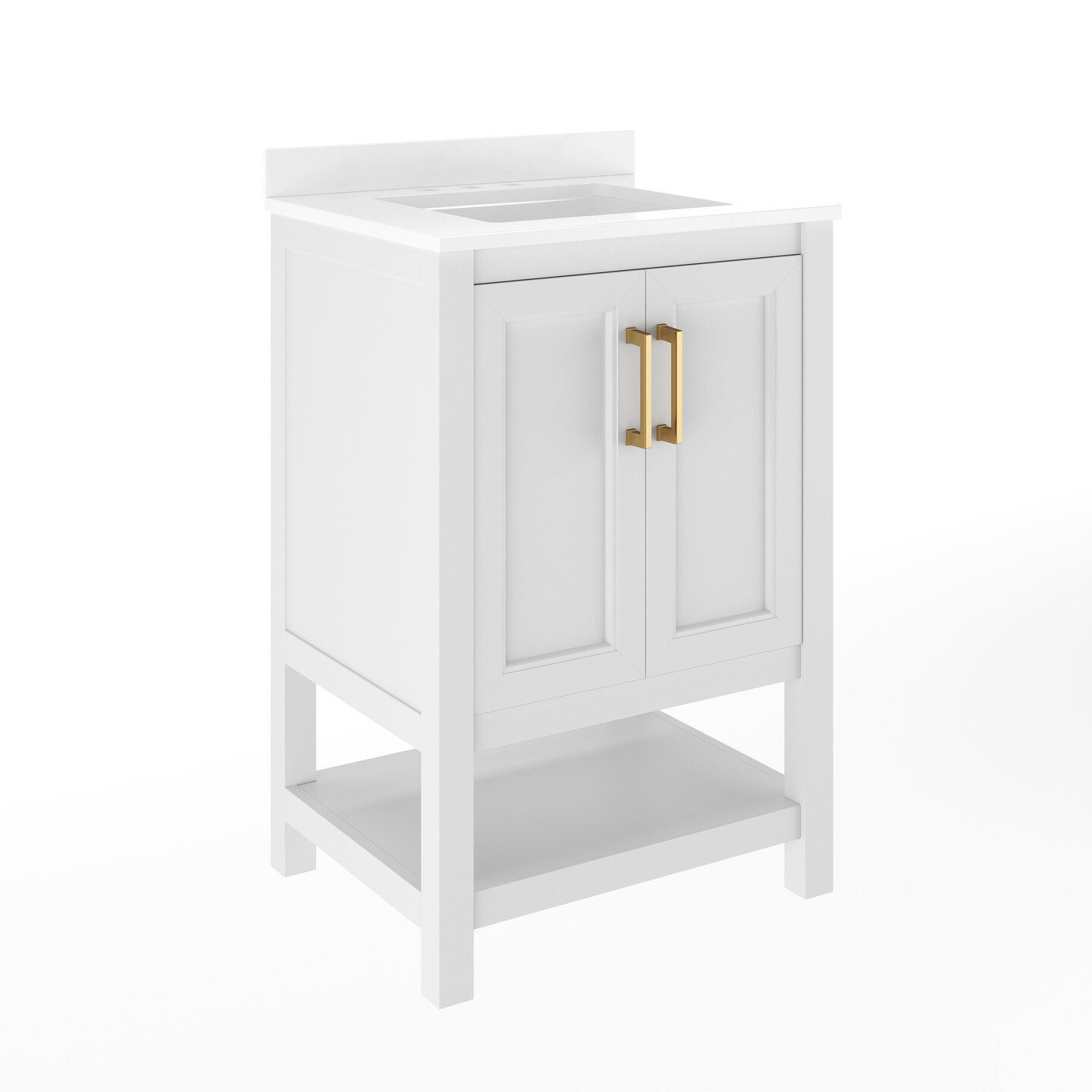 Merrick Lane Vigo Bathroom Vanity with Ceramic Sink, Carrara Marble Finish Countertop, Storage Cabinet with Soft Close Doors and Open Shelf