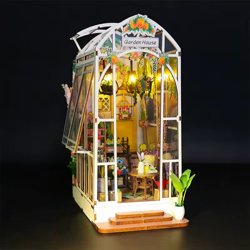 Garden House Dollhouse Kit - Miniature Wizardi Roombox Kit with LED Light F07M51-81-M2313