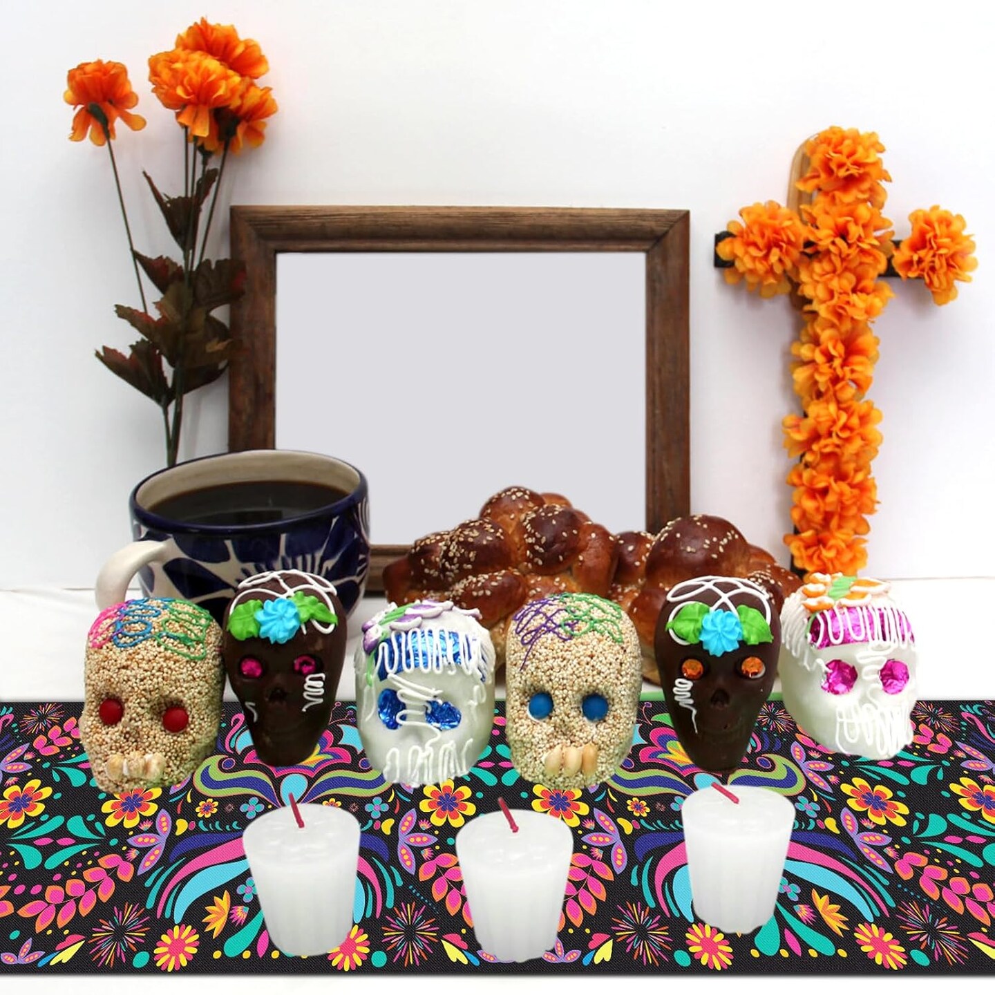 14 x 72 Inch Day of The Dead Table Runner(Black)