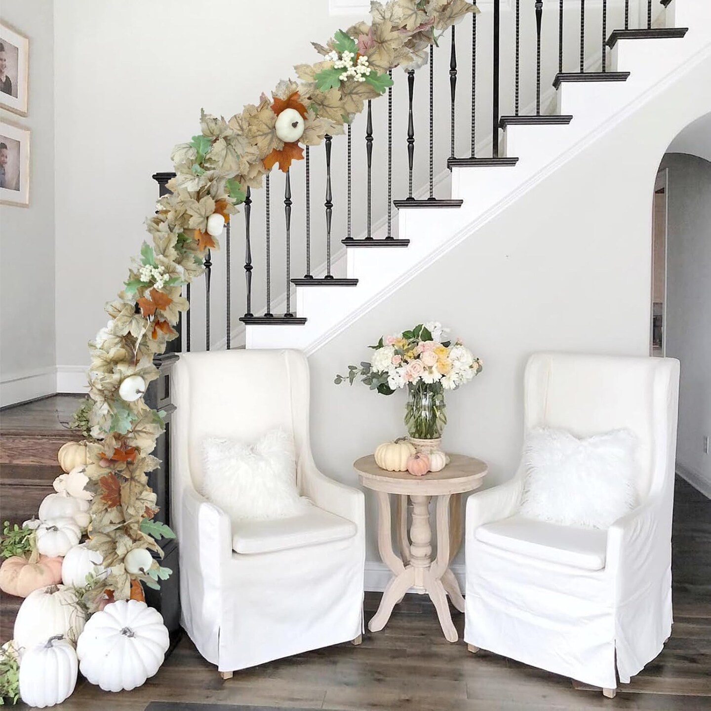 2 Pack Fall Leaf Garlands for Mantle Fireplace, 5.8Ft Autumn Leaves Decor(White)v