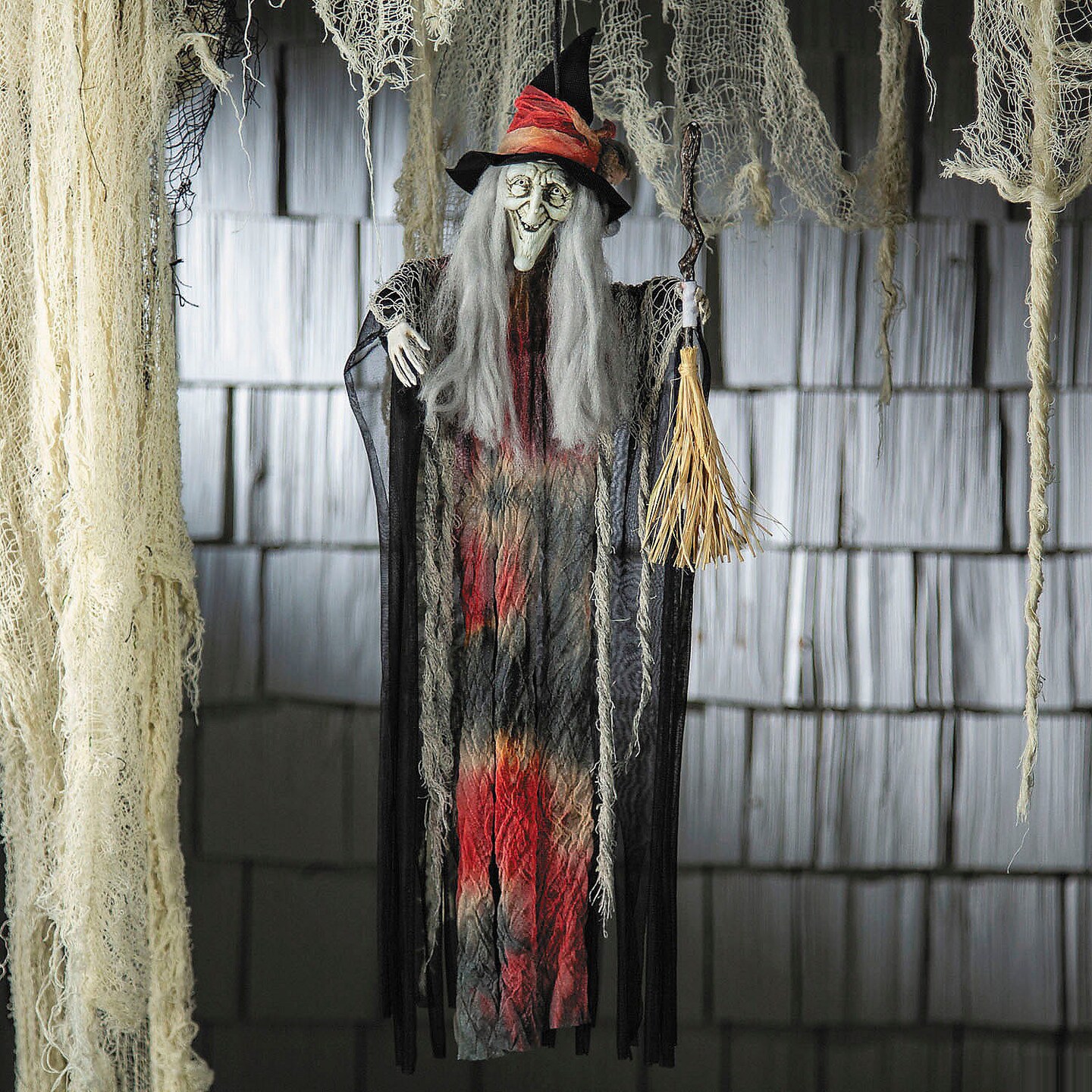 27 1/2&#x22; Hanging Witch with Hat and Broom Halloween Decoration