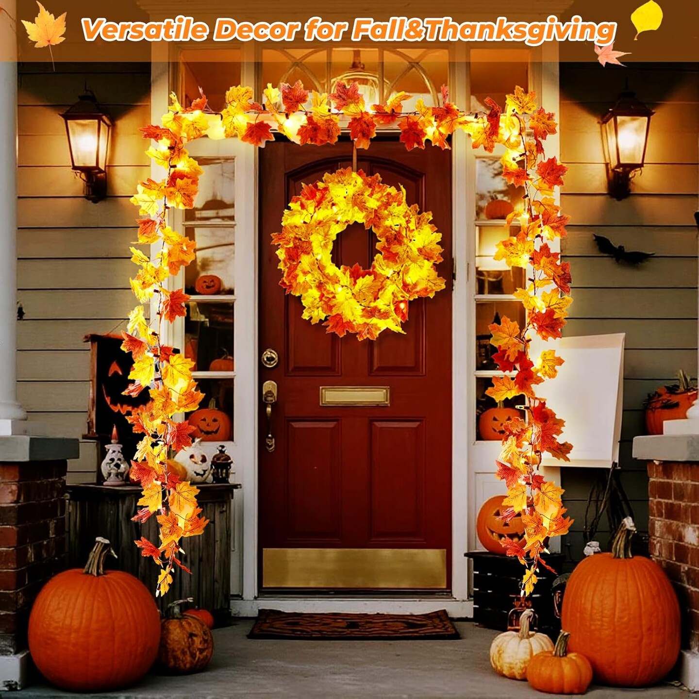 1Pack Fall Garland with Lights Battery Operated,10FT 50 Orange Bulbs Lighted(Orange)7.99 x 6.97 x 4.21 inches