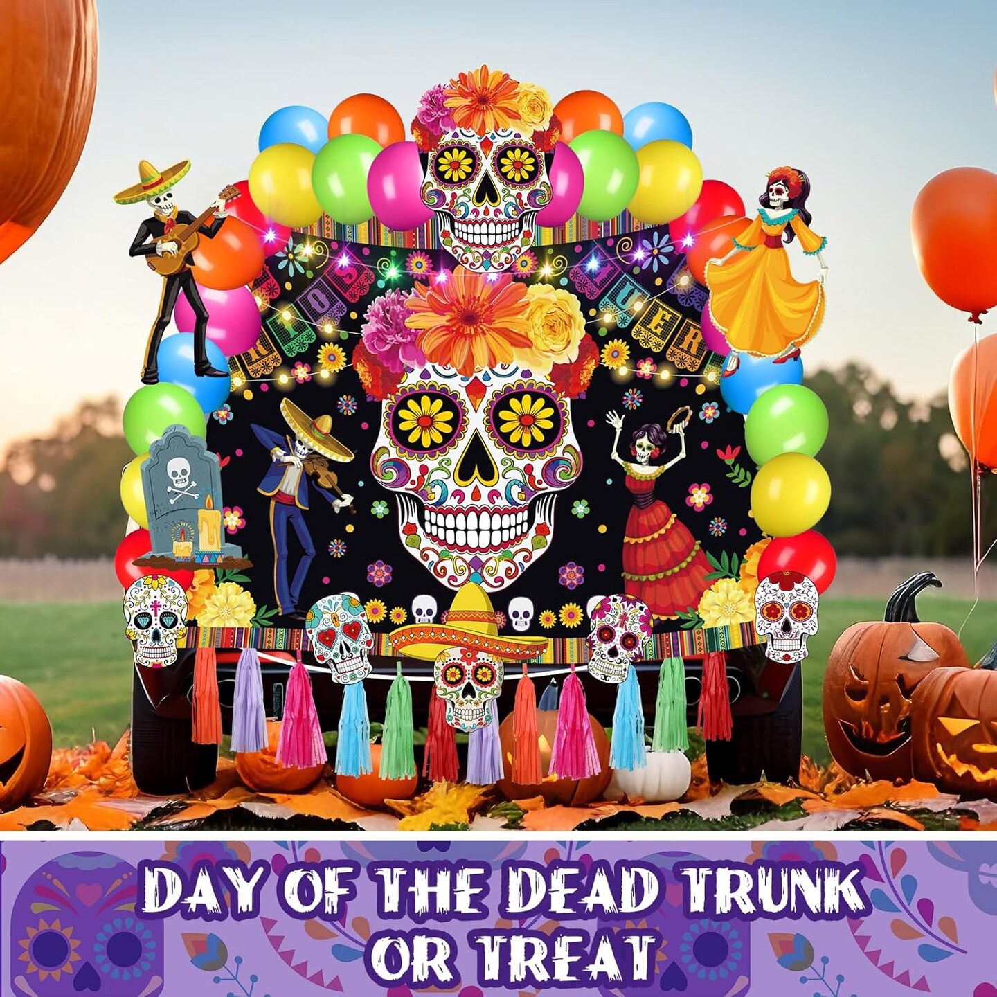 94 Pcs Day of The Dead Trunk or Treat Car Decoration