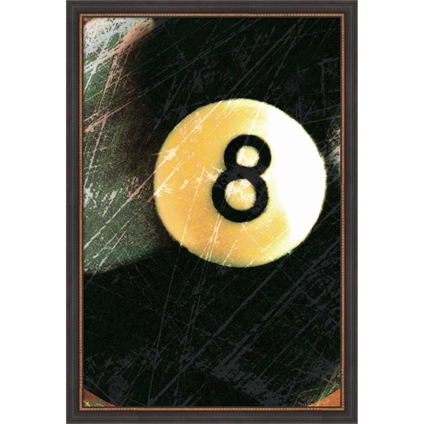 Amanti Art Framed Fabric Pinboard Behind The 8 Ball Printed Bulletin Board for Use as a Vision Board or Wall Organization
