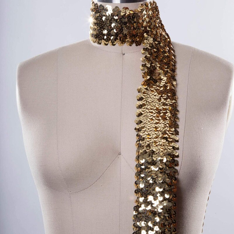 1 Yard 1.5" Antique Gold Stretch Sequin Ultra Wide Trim Perfect for Dancewear and Costumes