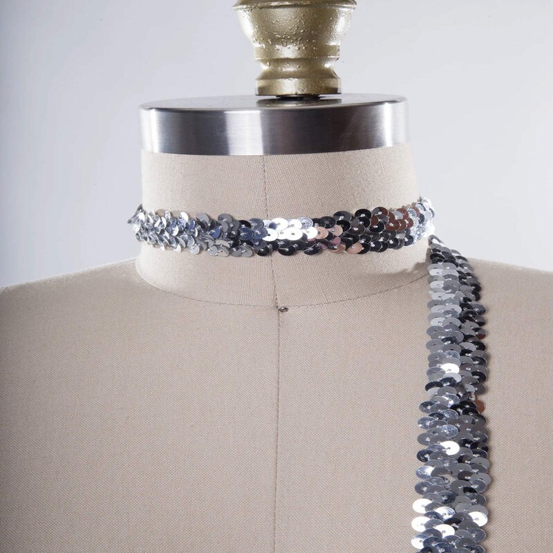 1 Yard 1.5&#x22; Stylish Silver Stretch Sequin Trim