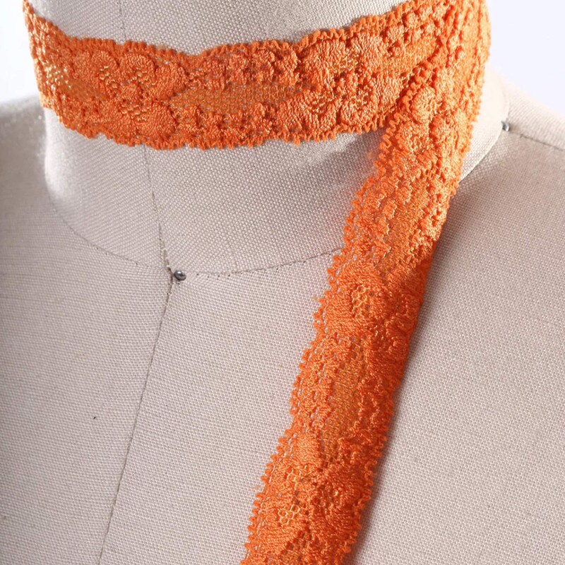 2 Yards Fire Orange Stretch Lace Trim 7/8" Floral Elastic Ribbon for Sewing Lingerie & Crafts
