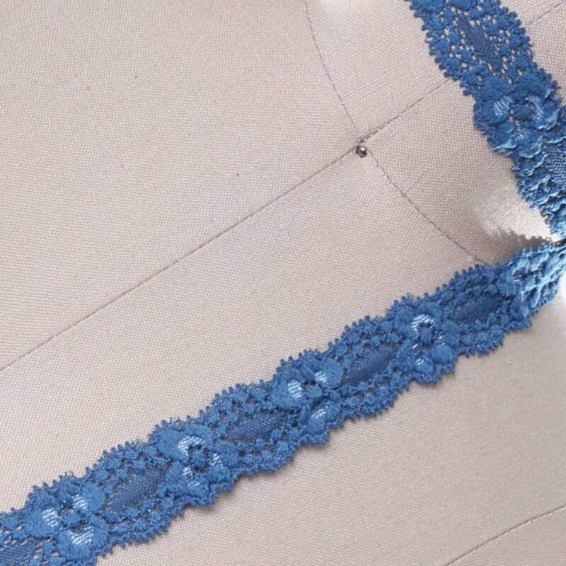 2 Yards Dark Teal Stretch Floral Lace Trim 7/8" Elastic Ribbon for Sewing Lingerie & Crafts