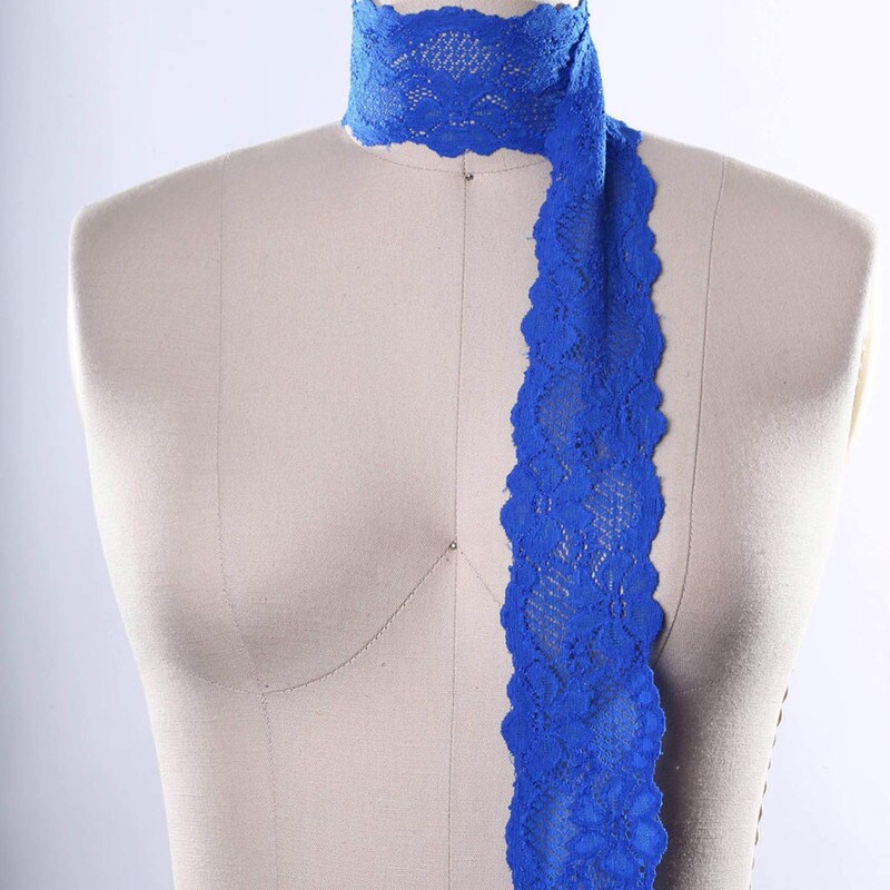 2 Yards Royal Blue Stretch Lace Trim Wide Floral Elastic Ribbon 2.5&#x22; for Sewing Lingerie &#x26; Crafts