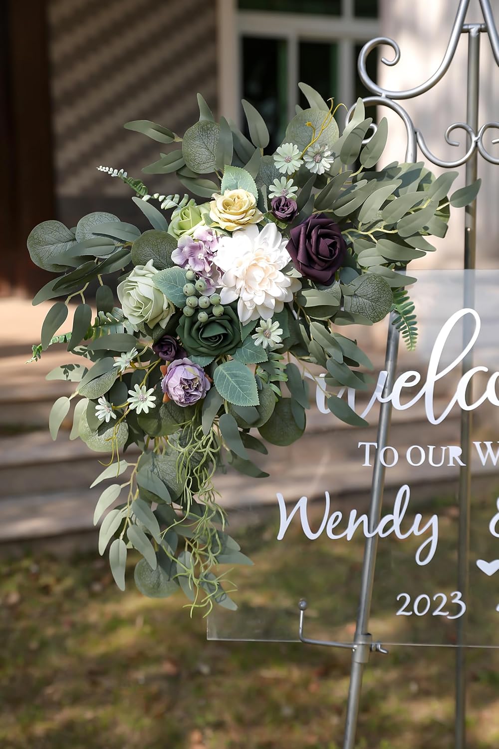 Purple Faux Flower Swag Set of 2 for Wedding Welcome Signs Floral