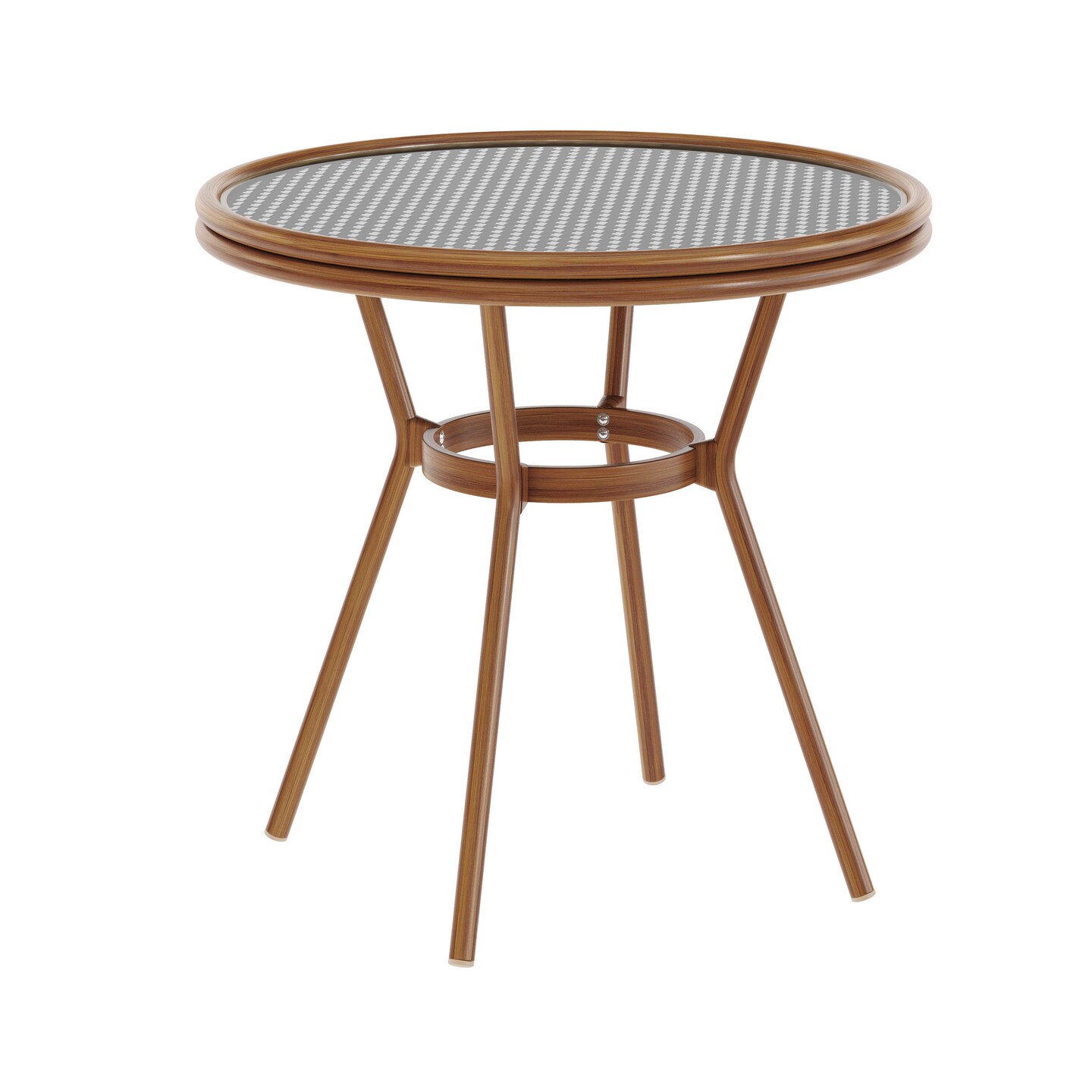 Merrick Lane Celia Bistro Style Table with Tempered Glass Top, PE Rattan, and Bamboo Finished Metal Frame for Indoor/Outdoor Use
