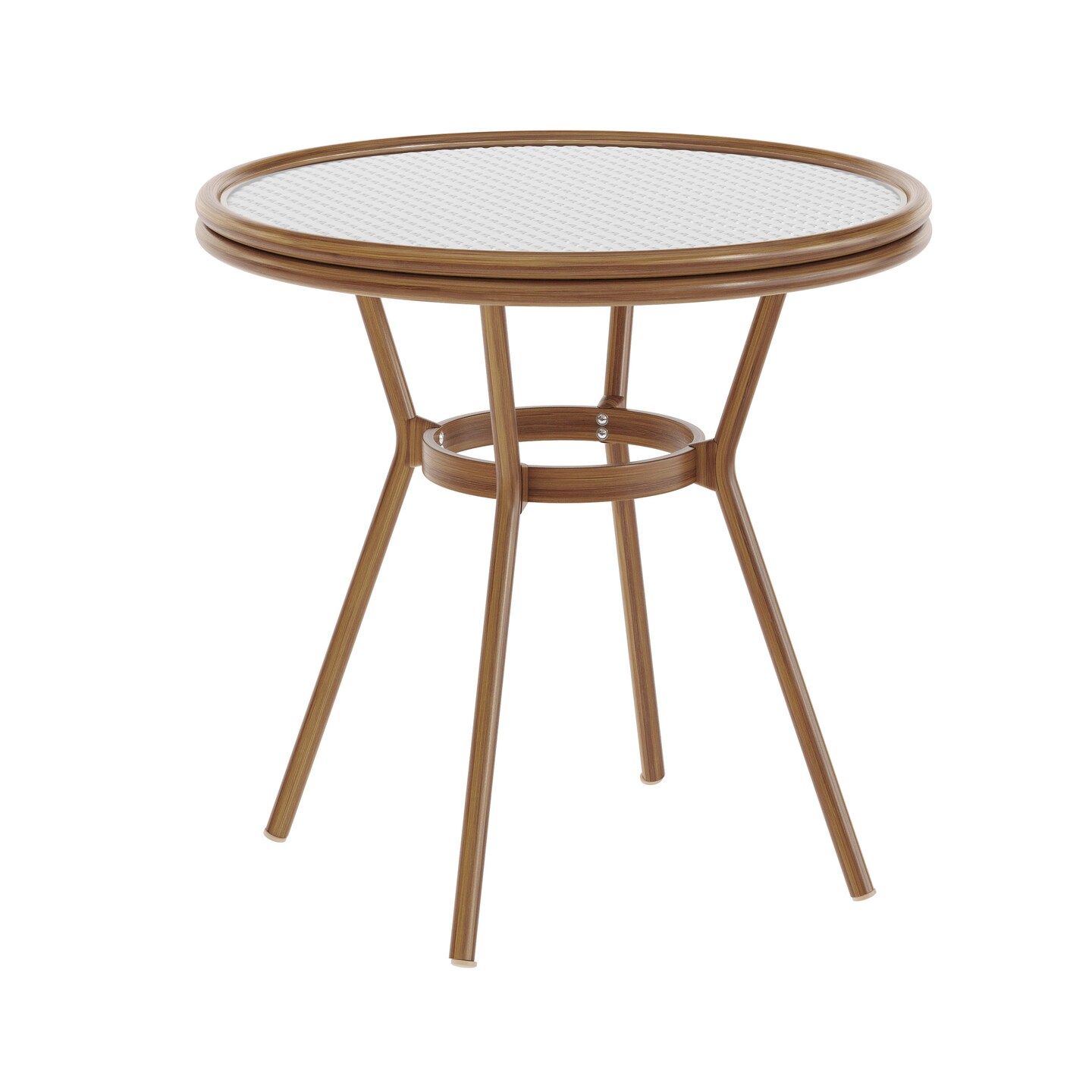 Merrick Lane Celia Bistro Style Table with Tempered Glass Top, PE Rattan, and Bamboo Finished Metal Frame for Indoor/Outdoor Use