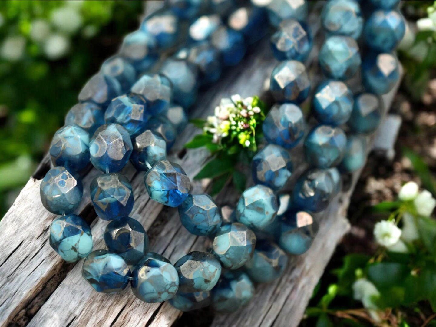 *25* 6mm Teal Marble Luster Fire Polished Round Beads