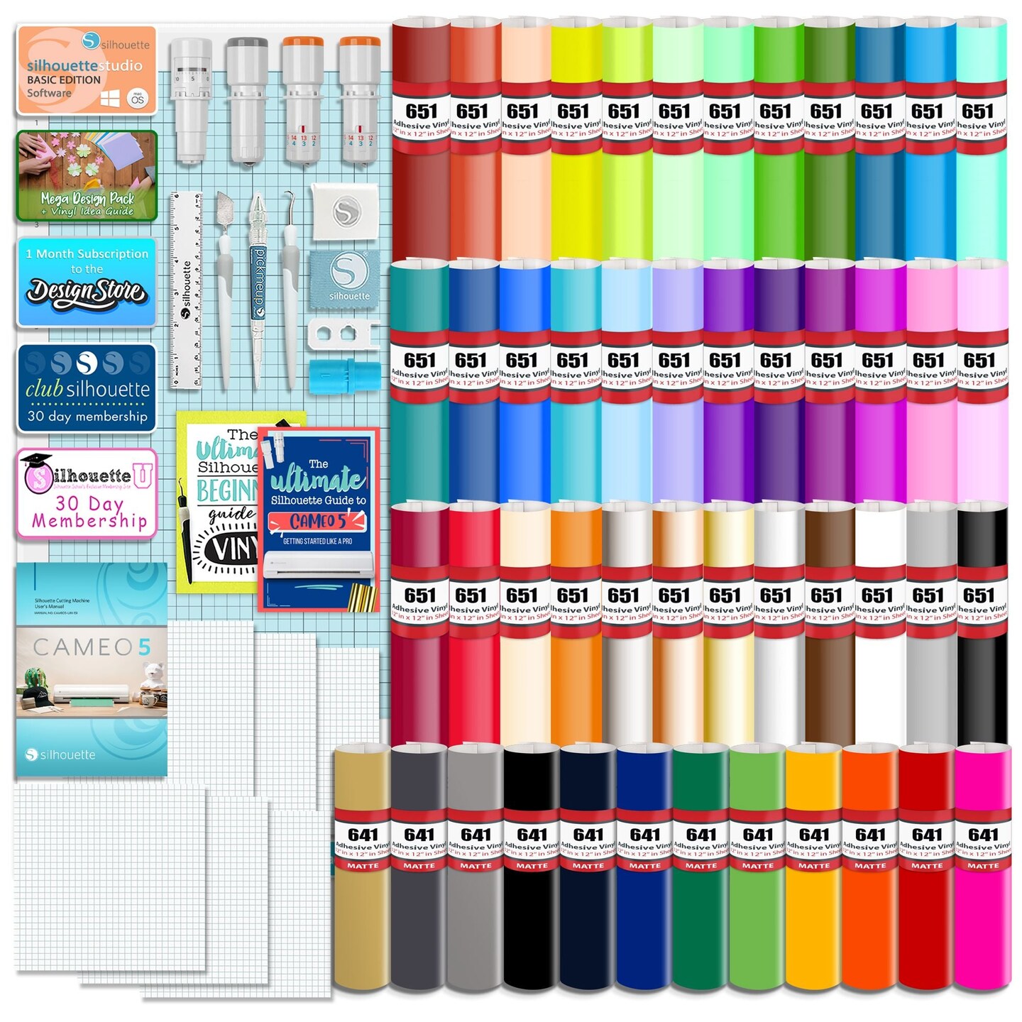 Silhouette Pink Cameo 5α Alpha w/ 64 Oracal Vinyl Sheets, Blades, Tools, Guides