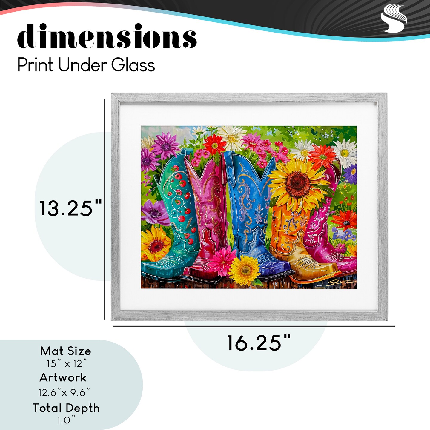 Stupell Industries Cowboy Boots and Sunflowers Framed Print Under Glass, design by Shawna Stewart