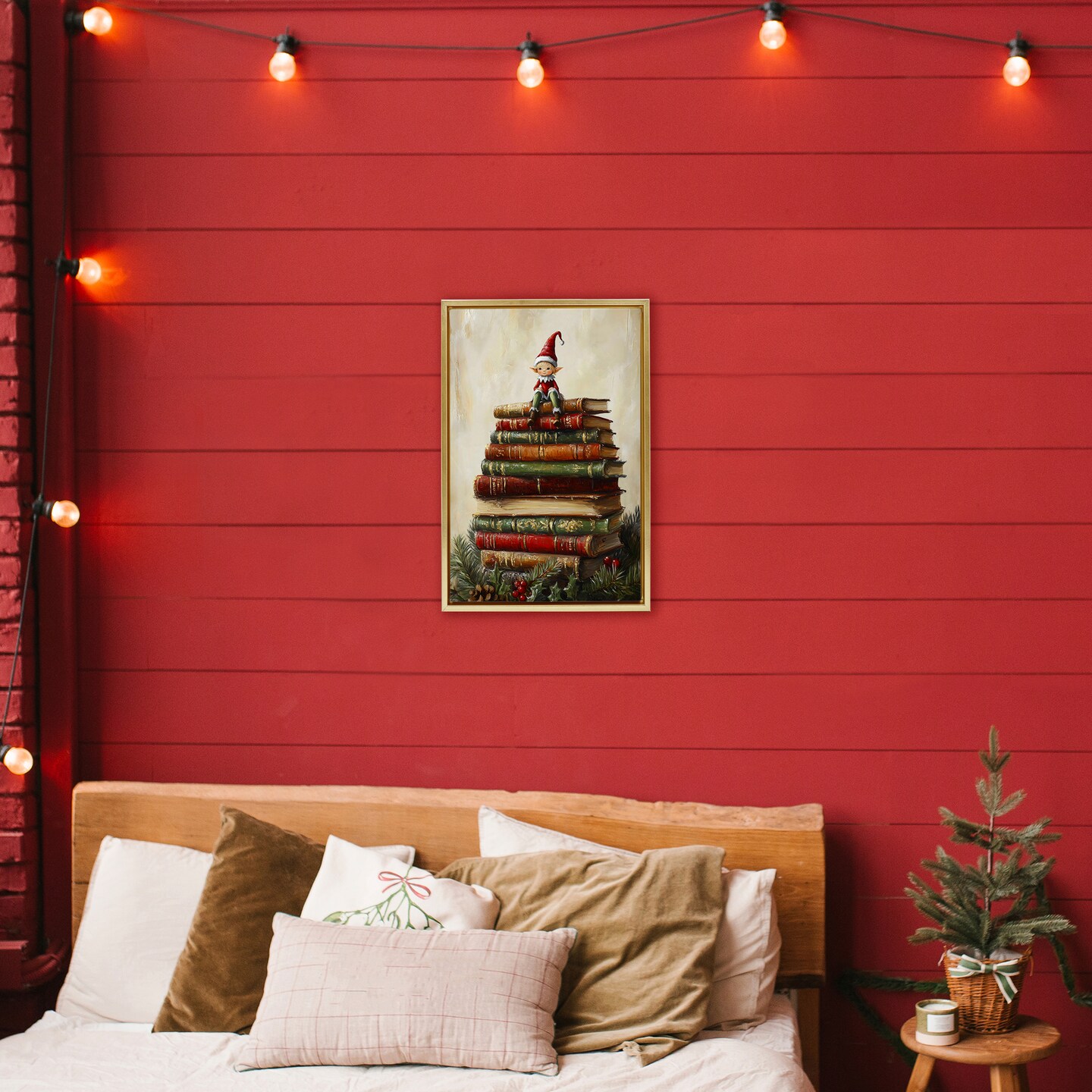 Stupell Industries Christmas Elf Bookstack Floating Frame, design by Petal Prints Design