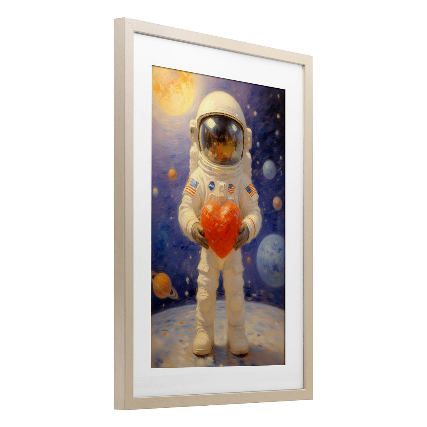 Stupell Industries Astronaut Holding Heart Framed Print Under Glass, design by Angie Hawke