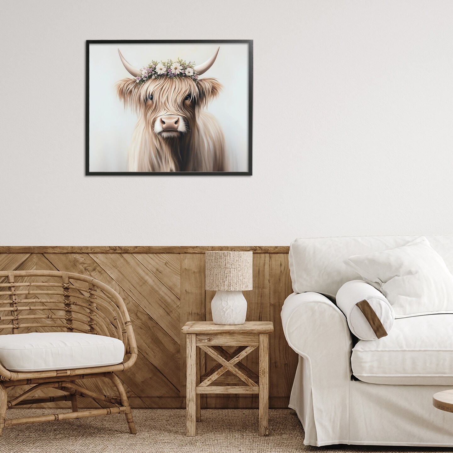 Stupell Industries Shaggy Cattle Floral Crown Framed Giclee, design by Shawna Stewart