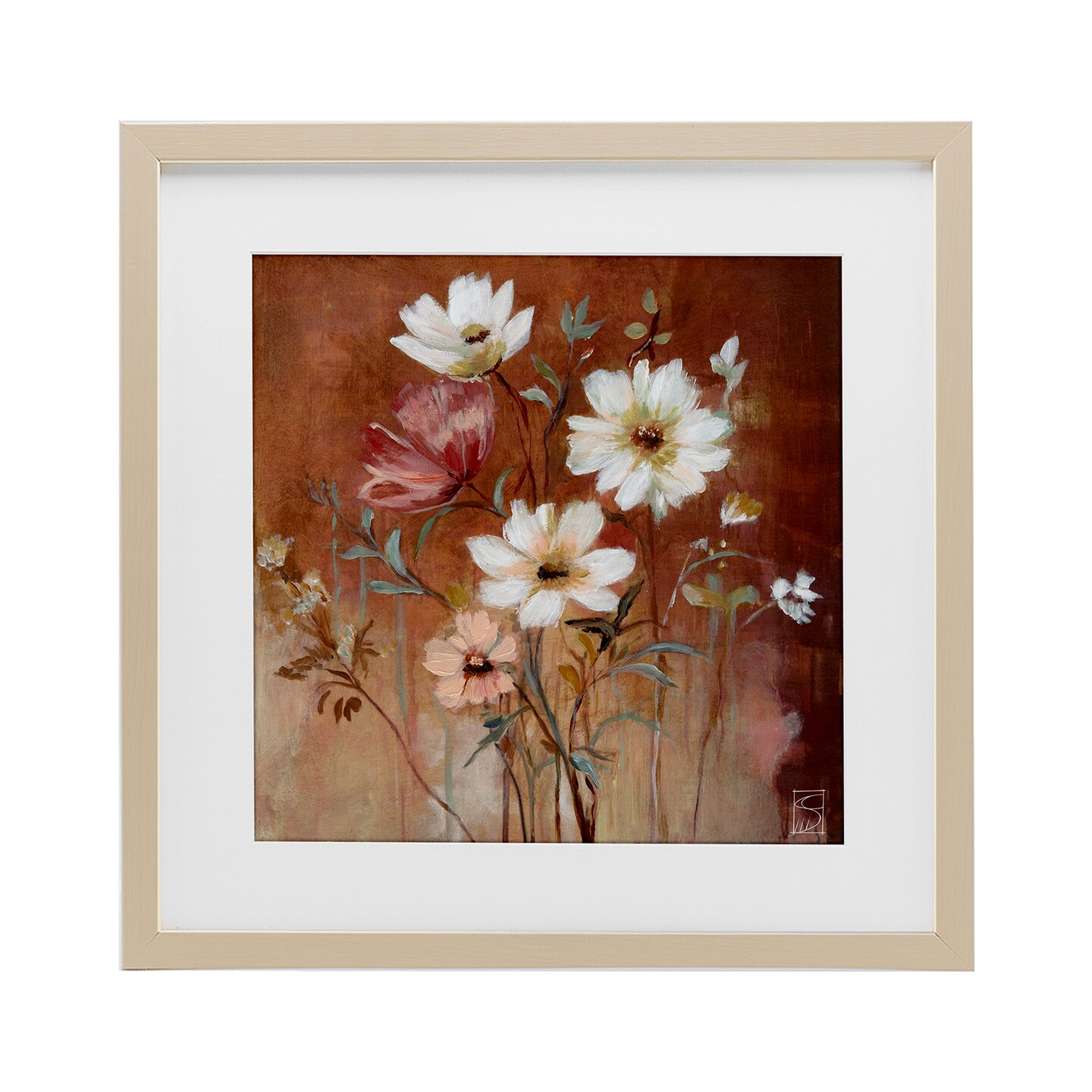 Stupell Industries Mocha Flowers Collection Framed Print Under Glass, design by Sara Culpepper