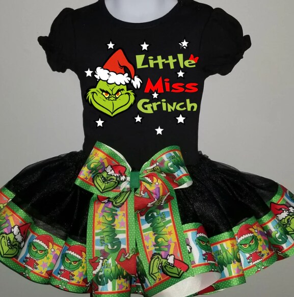 grinch christmas dresses Girls' The Grinch The Grinch Christmas Happy Grinch & Max Fit & Flair Cap Sleeve Graphic Dress - Heather Navy