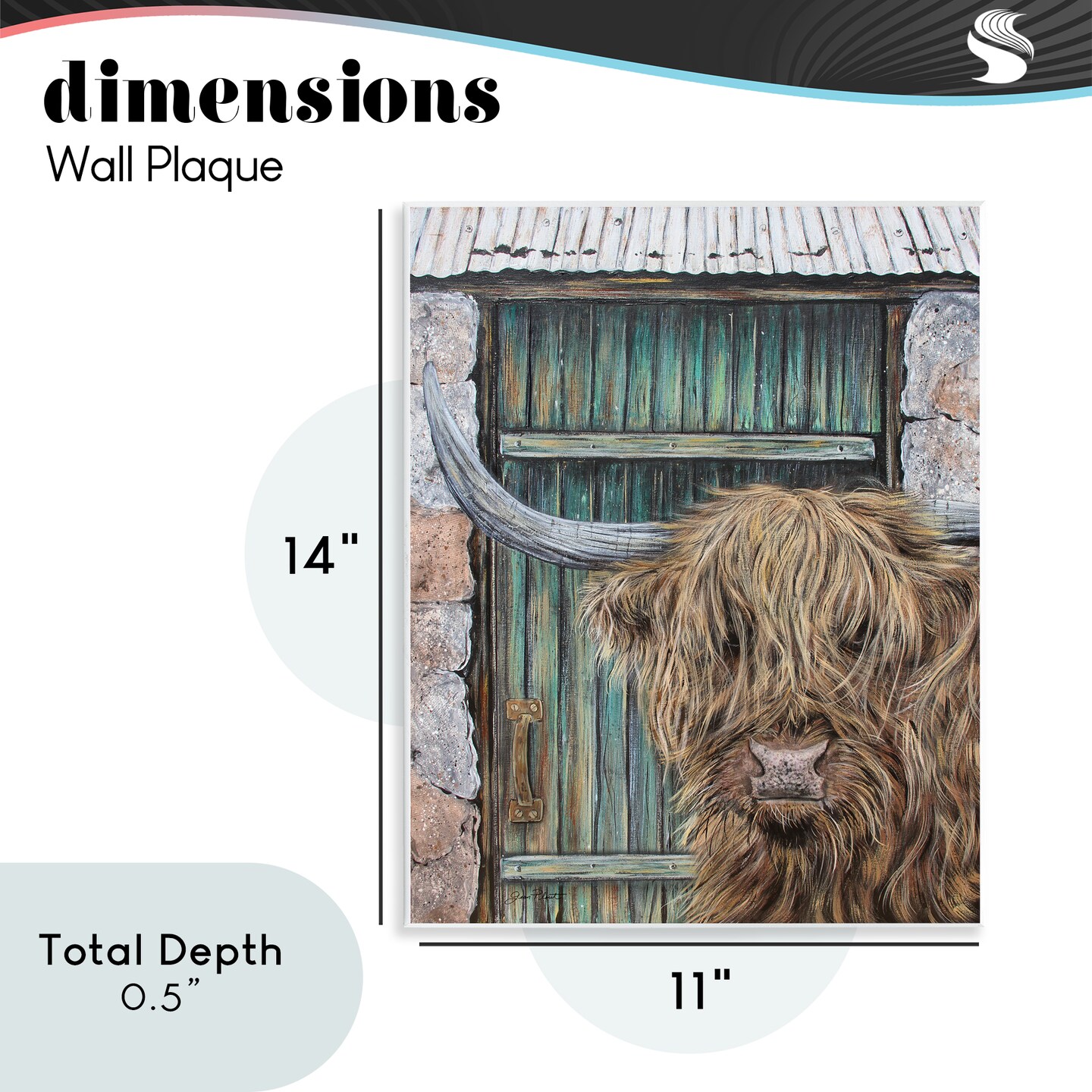 Stupell Industries Highland Cow by Barn Door Wall Plaque, design by Jean Plout