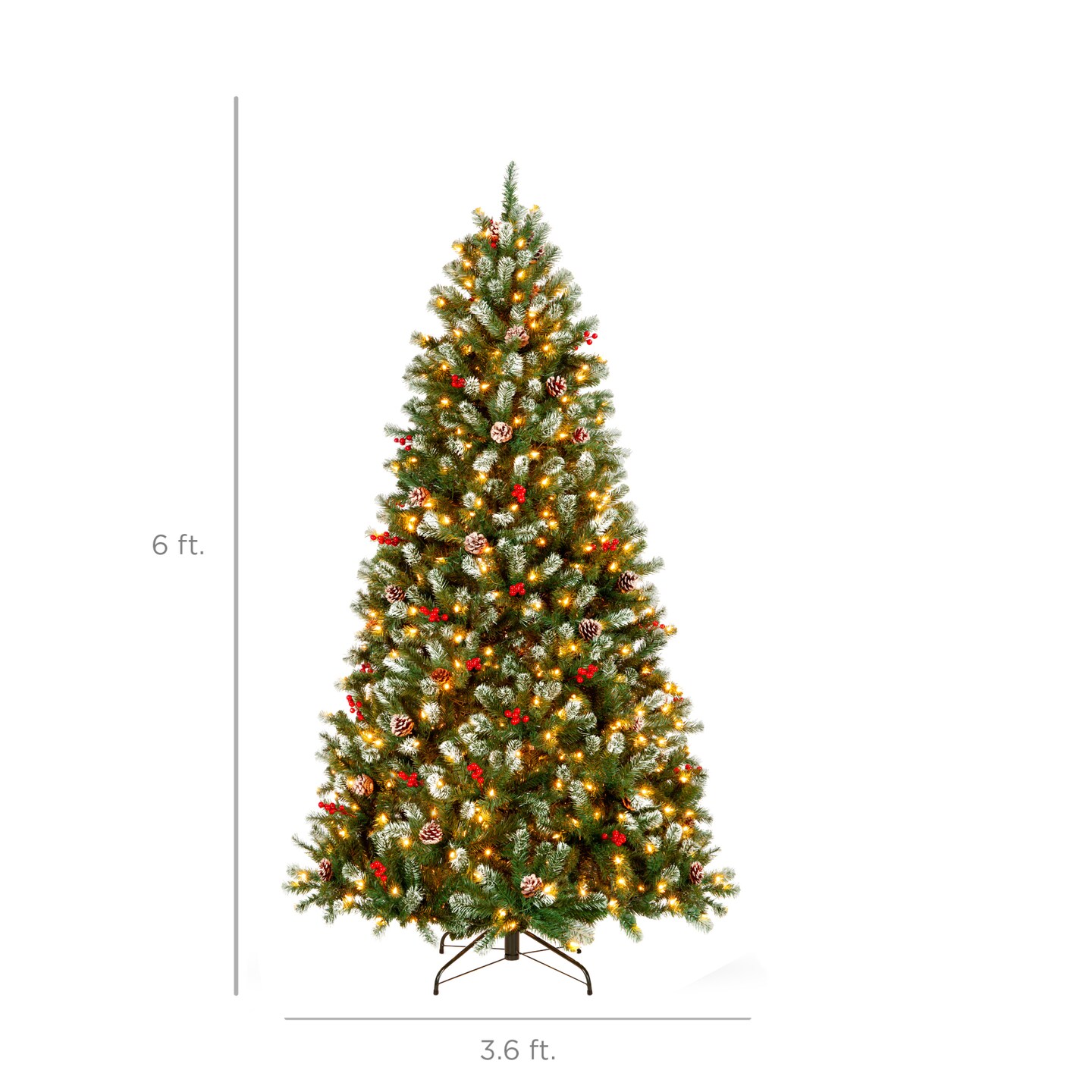 Best Choice Products Pre-Lit Frosted Christmas Tree, Twinkling LEDs, Pinecones, Berries, Metal Base