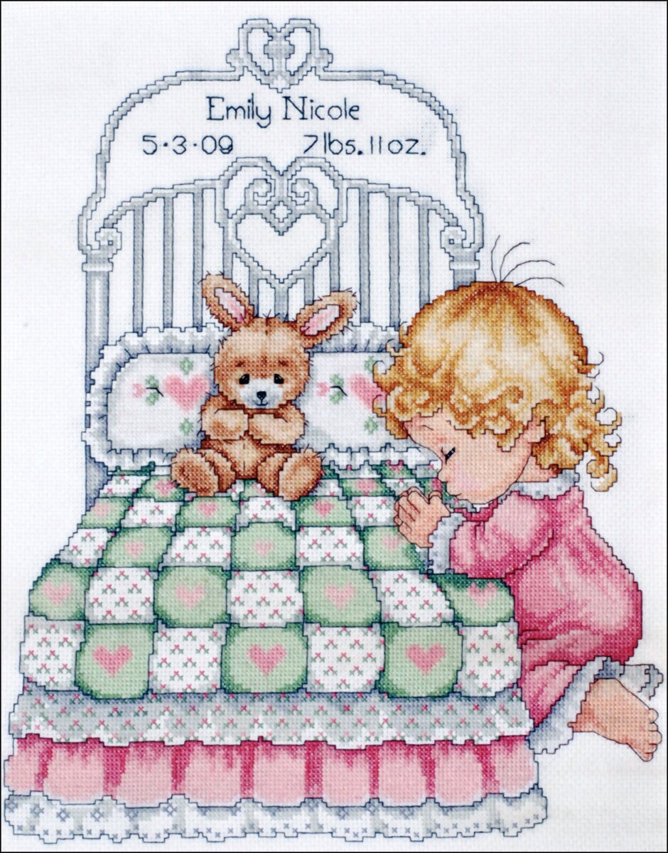 DIY Tobin Bedtime Prayer Girl Baby Birth Record Counted Cross Stitch Kit 11x14