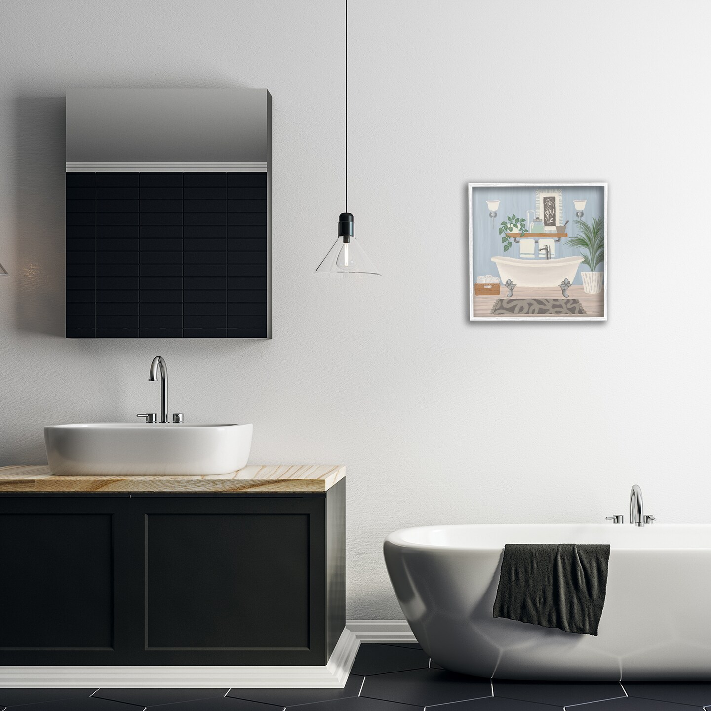 Stupell Industries Unwind and Refresh Bathtub Framed Giclee, design by Cat Thurman Designs