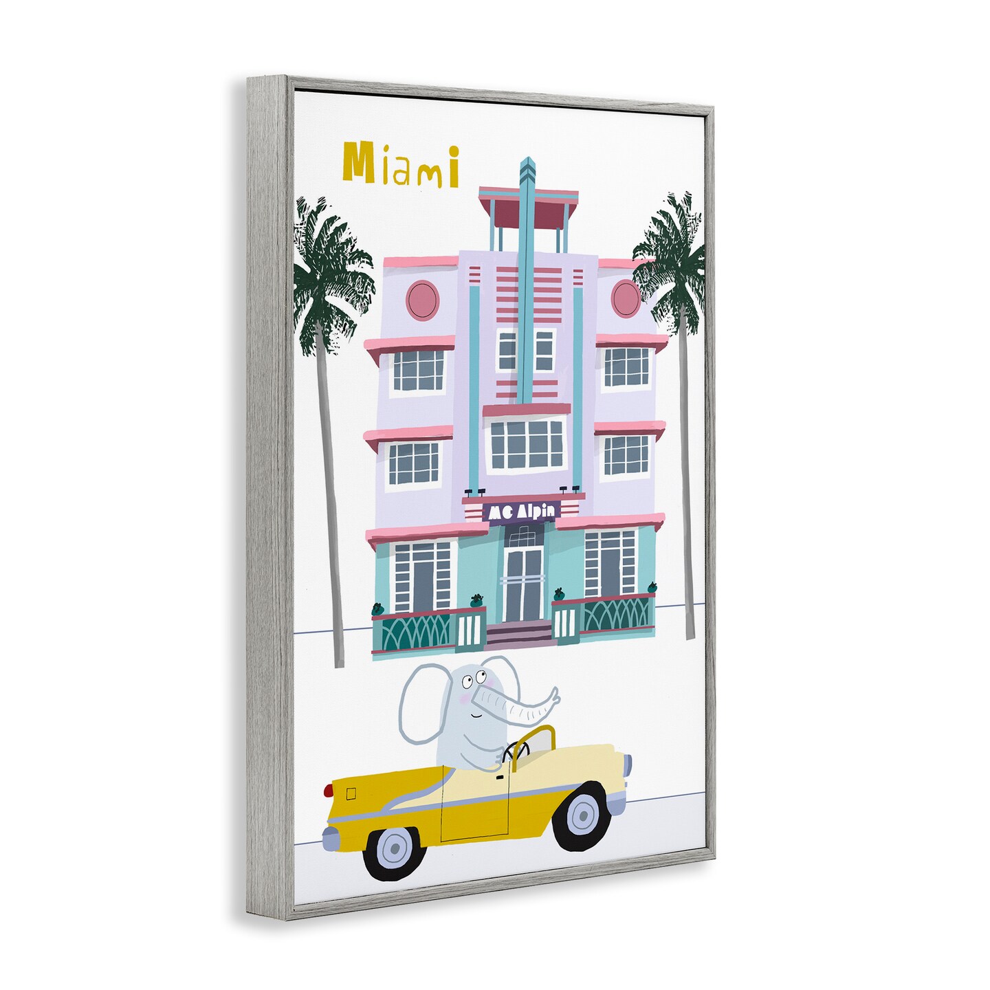 Stupell Industries Elephant & Miami Hotel Framed Giclee, design by Carla Daly