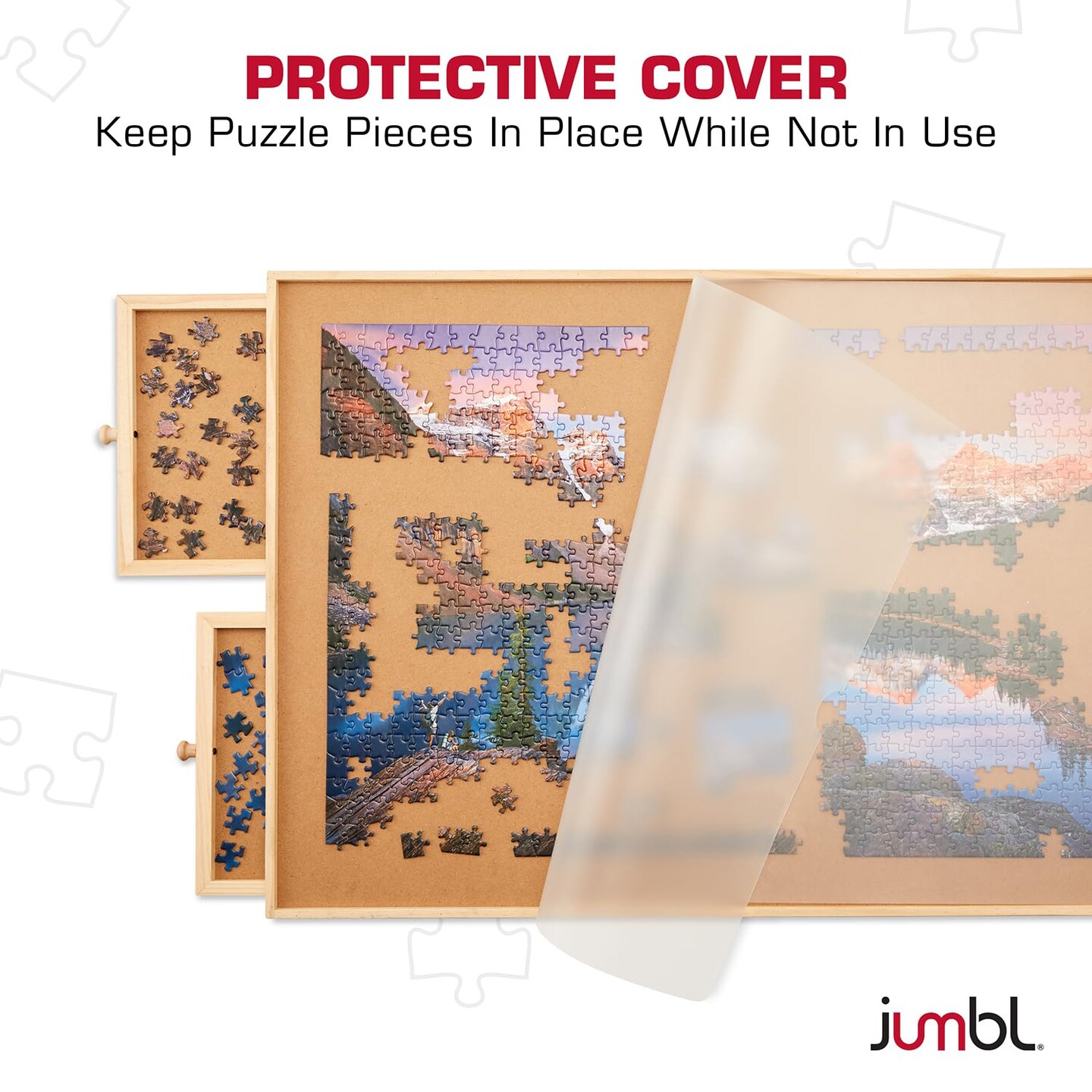 Jumbl Puzzle Board with Drawers, Foldable Legs & Cover - Wooden Jigsaw Puzzle Table