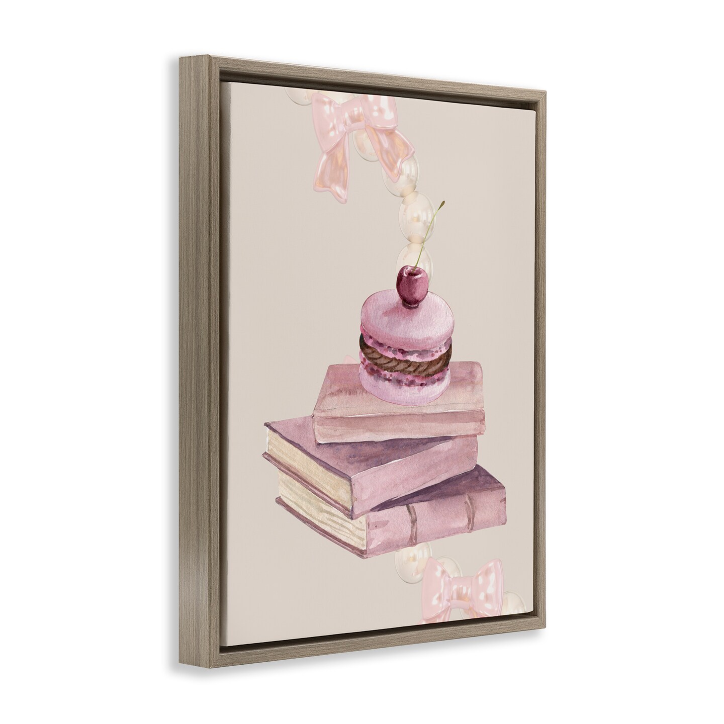 Stupell Industries Cherry Macaron on Book Stack Floating Frame, design by Jesse Keith