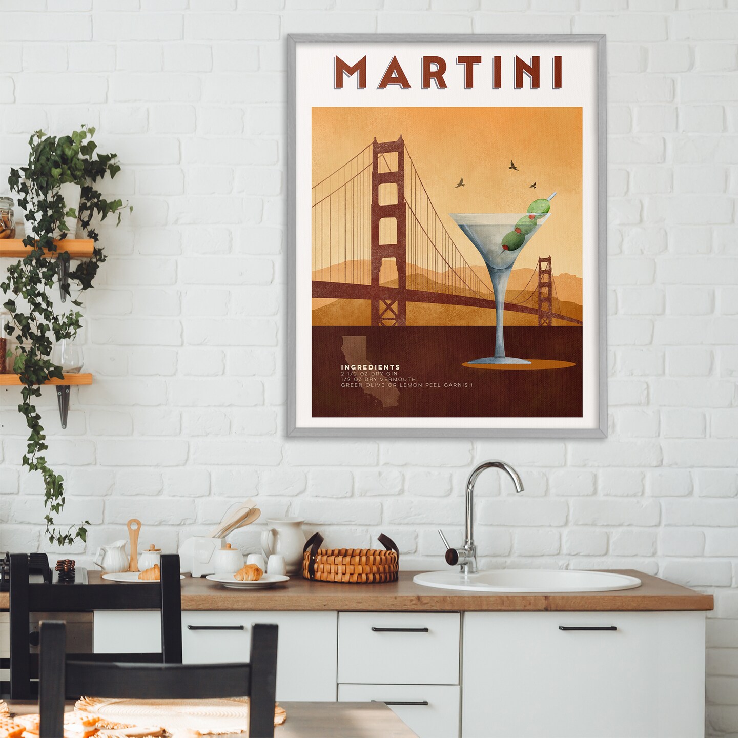 Stupell Industries Retro Martini & Bridge View Framed Giclee, design by Brett Blumenthal