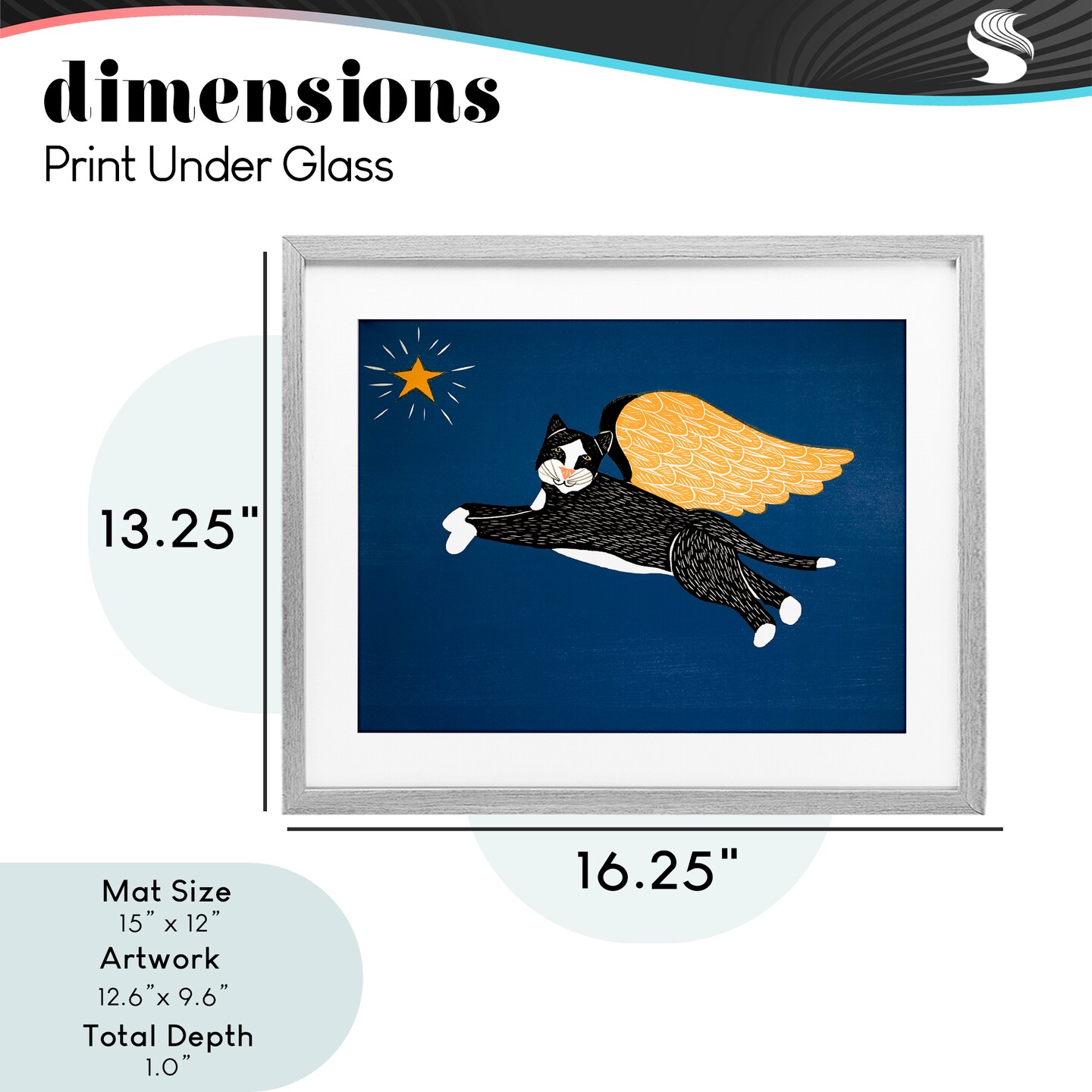 Stupell Industries Angel Cat with Star Framed Print Under Glass, design by Stephen Huneck