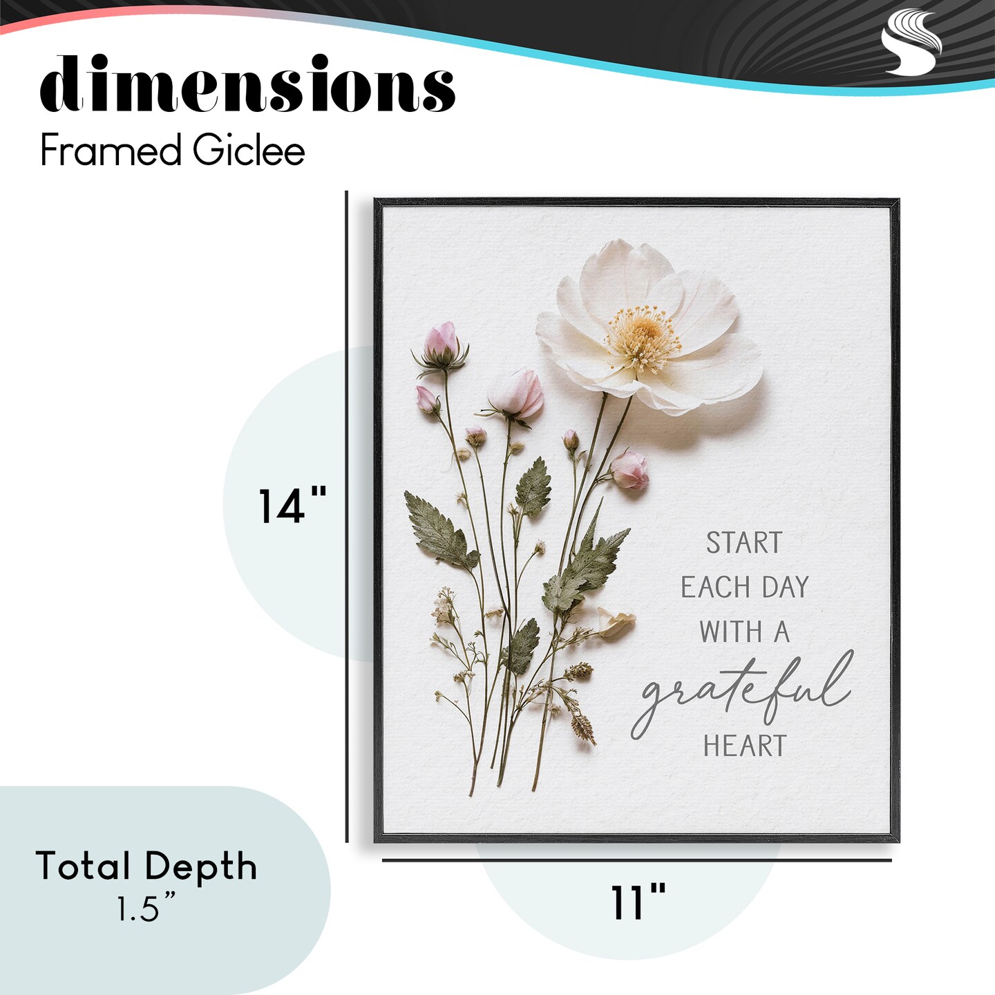 Stupell Industries Grateful Heart Pressed Flowers Framed Giclee, design by Lettered and Lined
