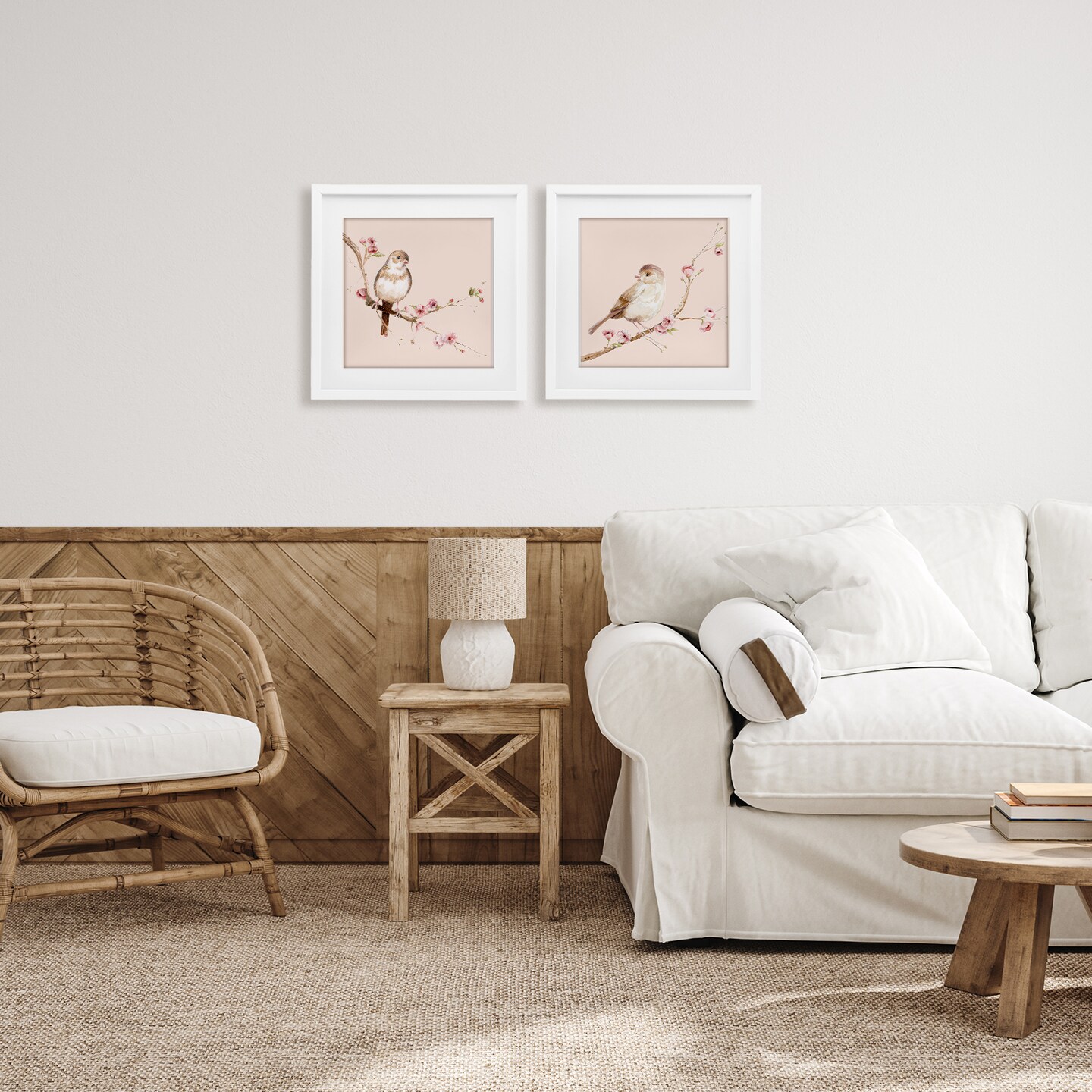 Stupell Industries Sweetest Brown Birds Branch 2pc Framed Print Under Glass Set, design by Lisa Wehmeyer