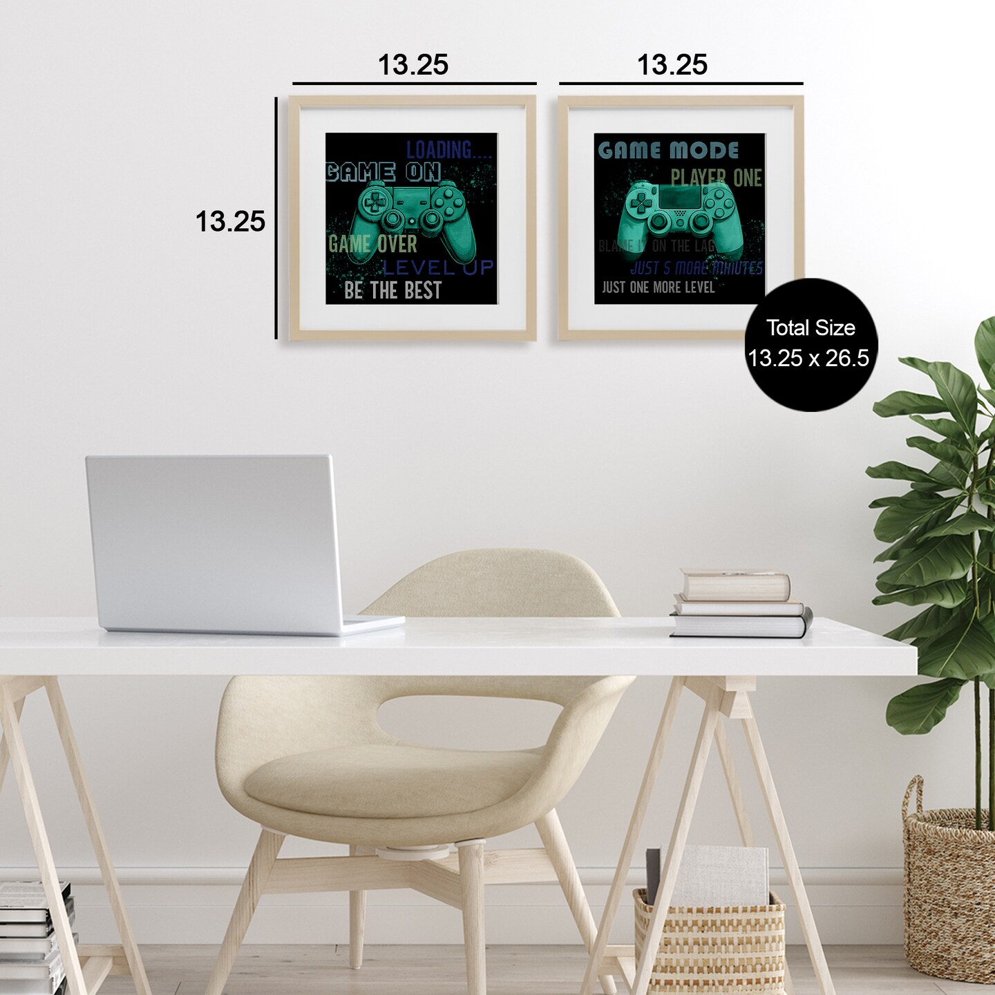 Stupell Industries Retro Gaming Phrases Controllers 2pc Framed Print Under Glass Set, design by Kim Allen