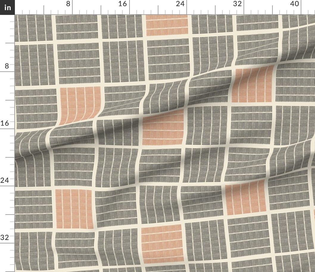 Various Fabrics by the Yard or Fat Quarter Geometric Block Print Bold Lines Squares Blocks Large Scale Minimalism Simple Modern Hand Drawn Style Orange Black Shapes Bold Minimalism Lines Custom Printed Fabric by Spoonflower