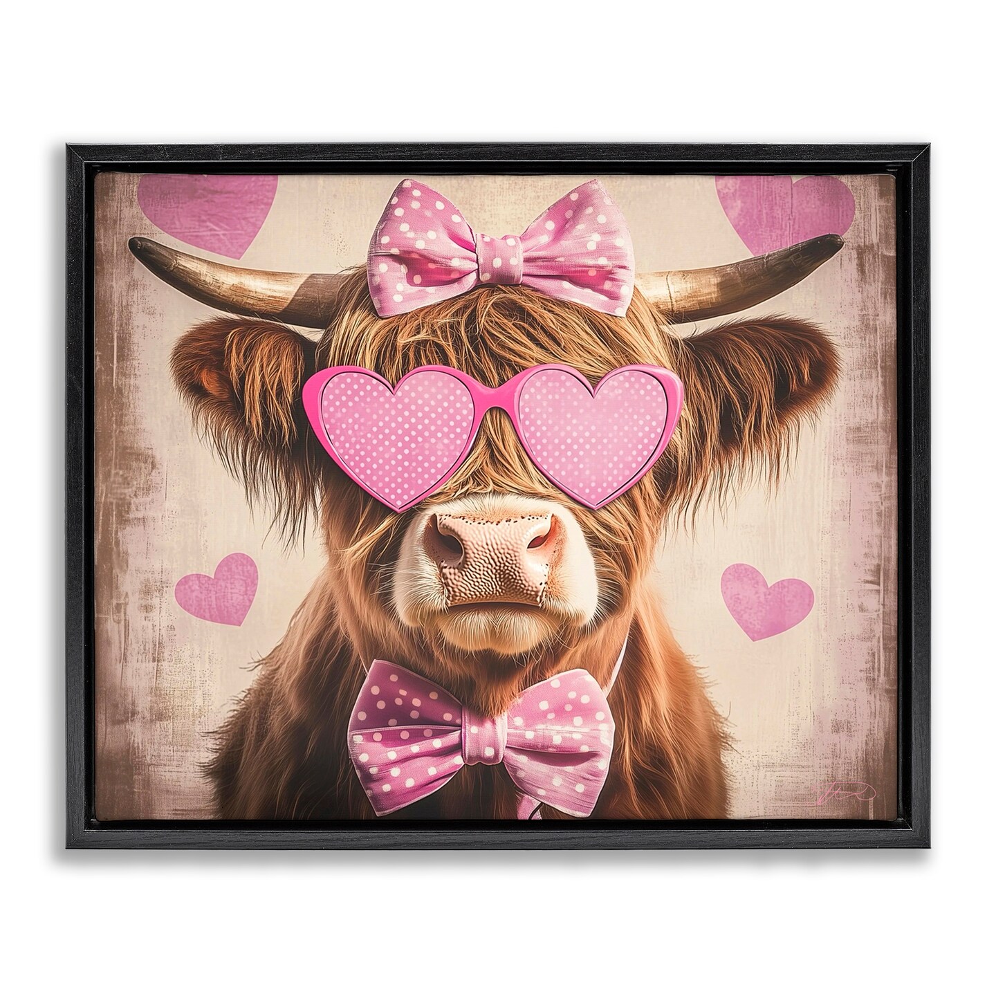 Stupell Industries Cute Cattle Pink Hearts Floating Frame, design by Shawna Stewart