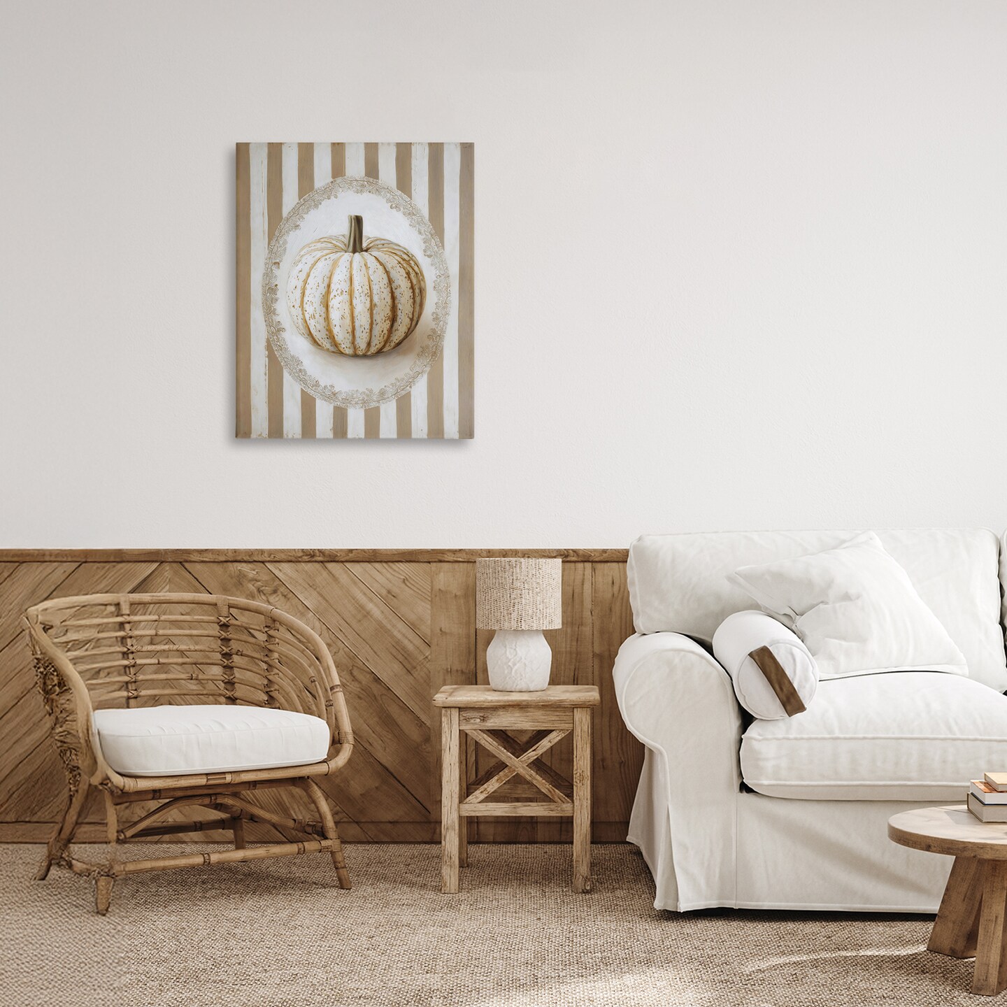 Stupell Industries Beige Stripes Pumpkin Canvas, design by Arlington Prints